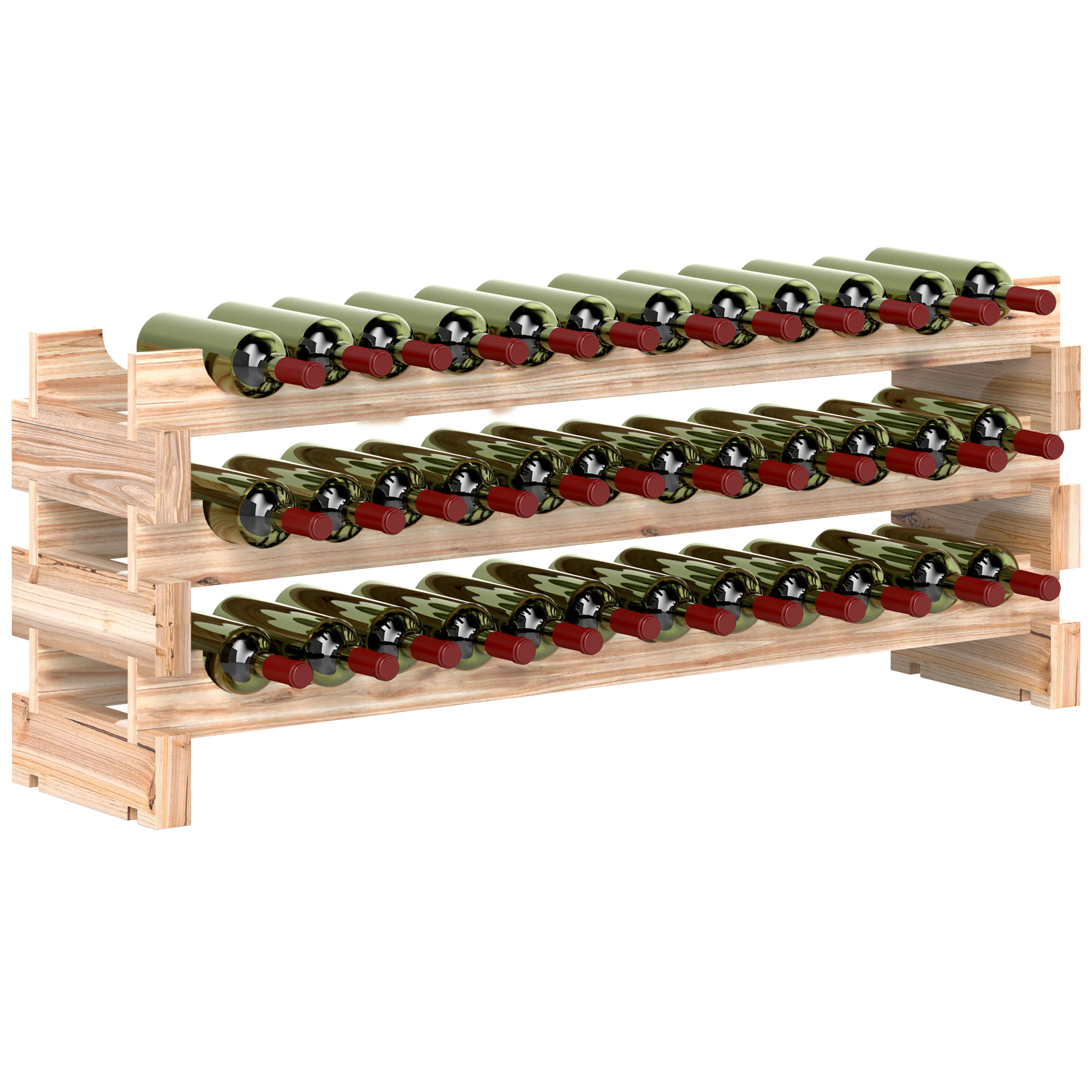 HERON Three-Tier, 36 Bottle Wooden Wine Rack - Natural - Life Essentials