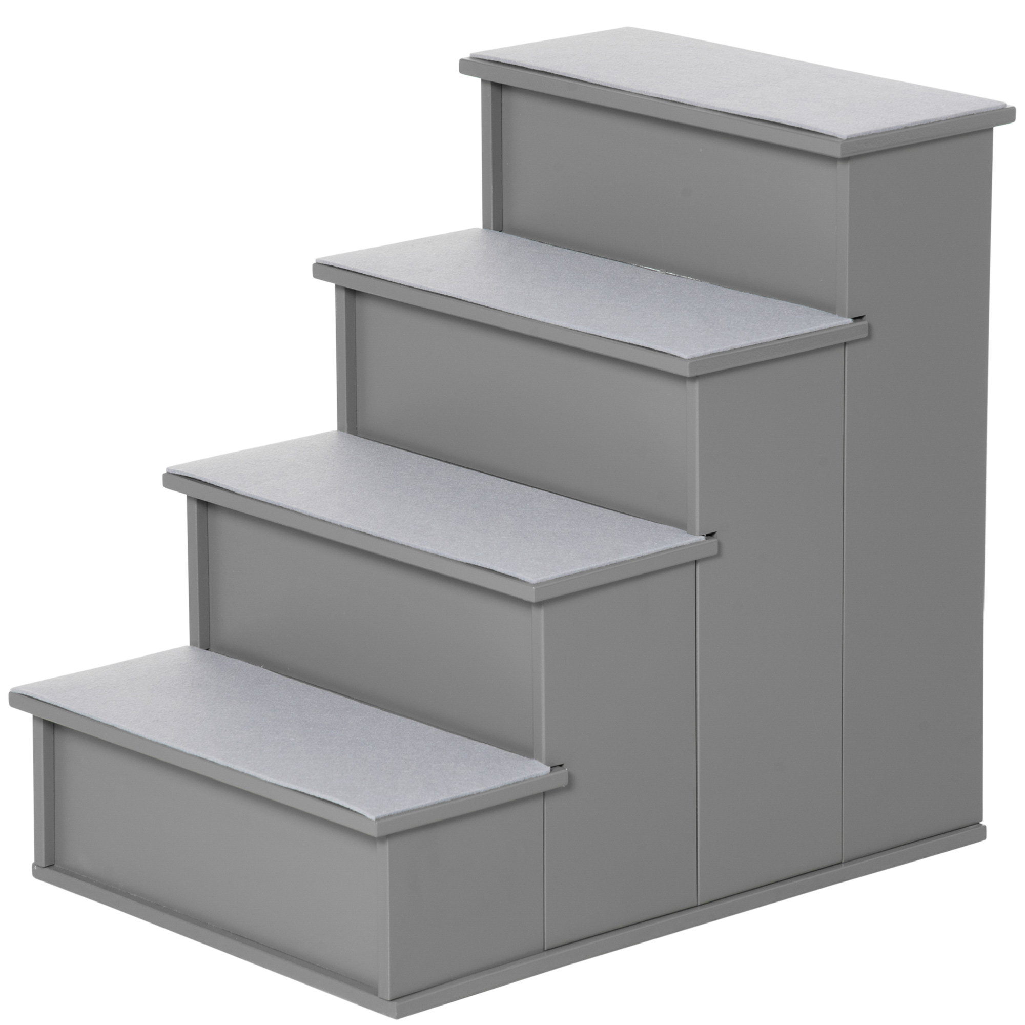 4 Step Wooden Cushioned Pet Stairs Ramp Steps for Dogs, Cat Ladder for Bed Couch with Non-Slip Carpet, 40 x 59 x 54.2 cm, Grey - Life Essentials