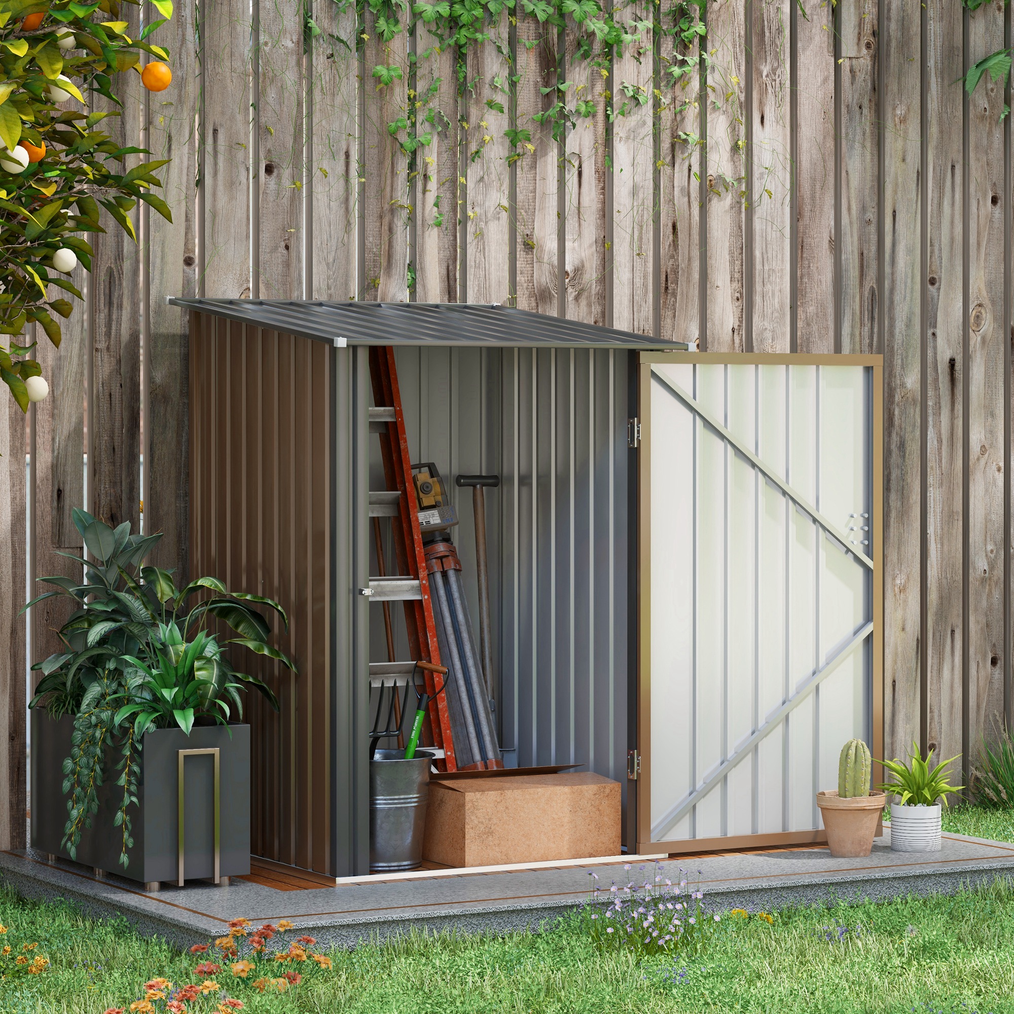 Jones Lean to Garden Shed with Lockable Door - Brown - Life Essentials