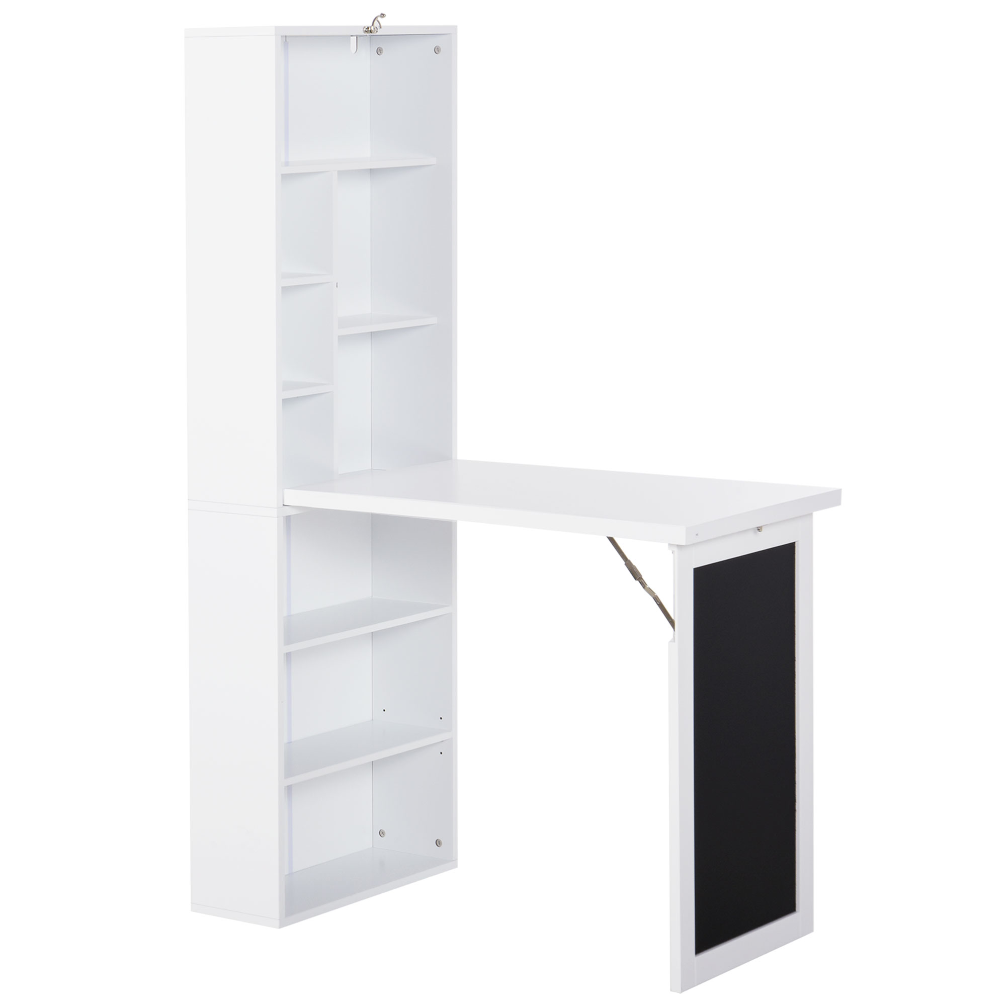 Fold-out Convertible Writing Desk Wall Mount Cabinet with Blackboard and Side Shelf Multi-Function Home Office Workstation, White - Life Essentials