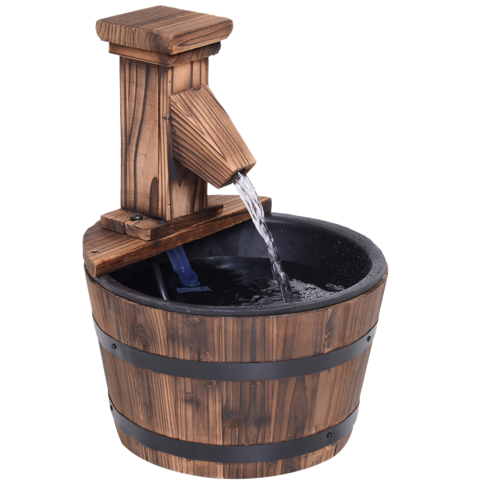 Wood Barrel Pump Patio Water Fountain Water Feature Electric Garden - Life Essentials