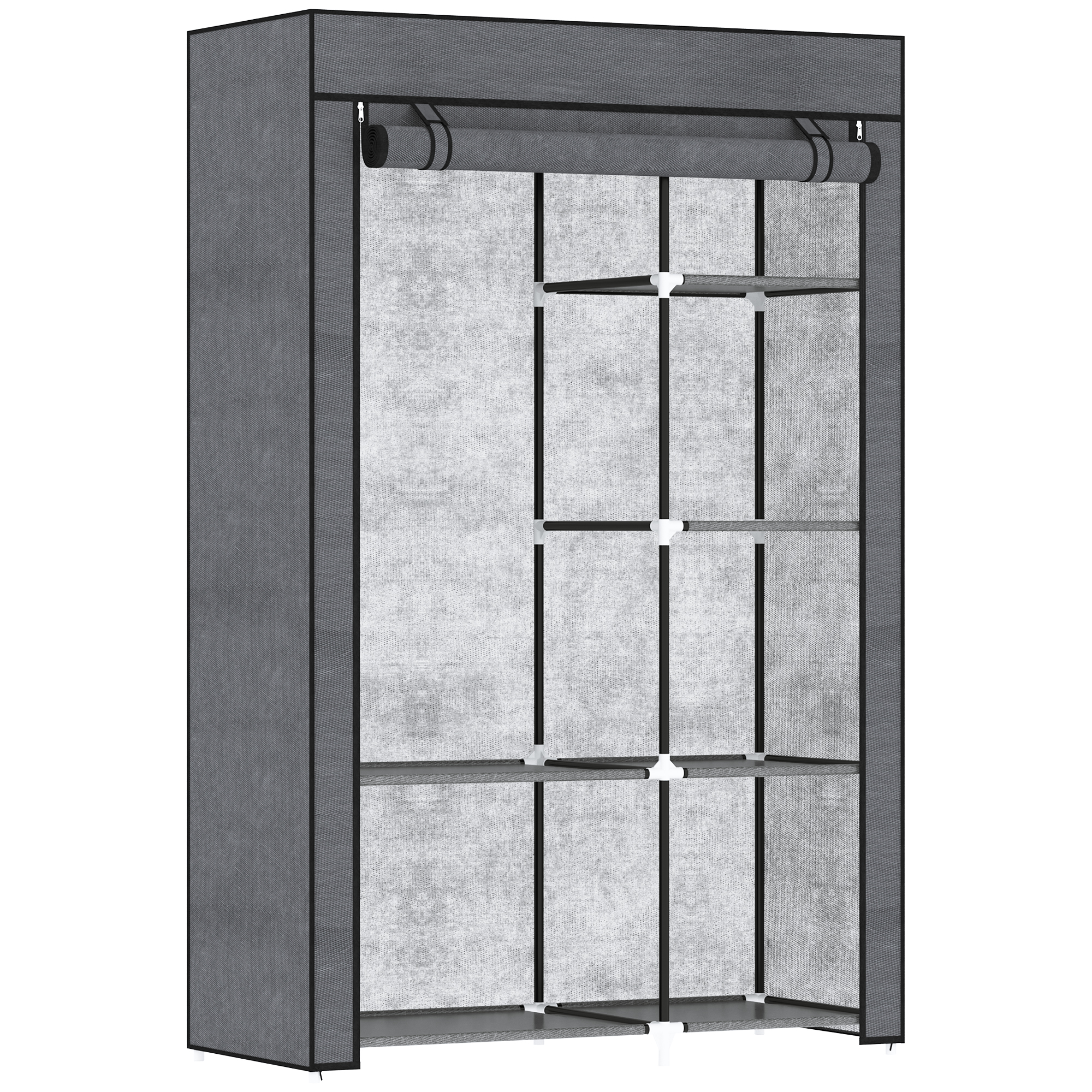 HERON Rail and Six Shelf Fabric Wardrobe - Dark Grey - Life Essentials