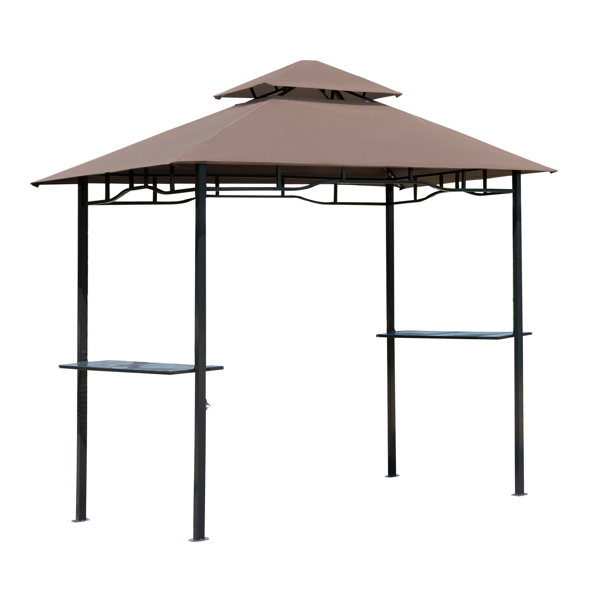 8 ft New Double-Tier BBQ Gazebo Grill Canopy Barbecue Tent Shelter Patio Deck Cover - Coffee - Life Essentials