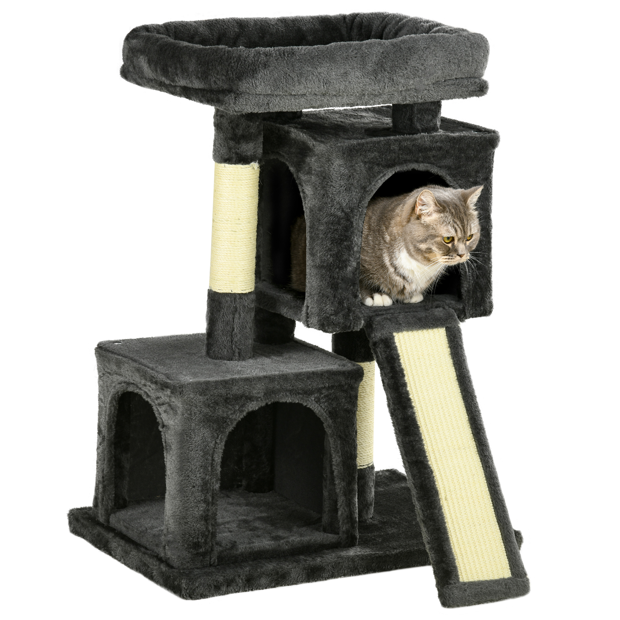 Cats 3-Tier Sisal Rope Leisure Tree Dark Grey - Life Essentials