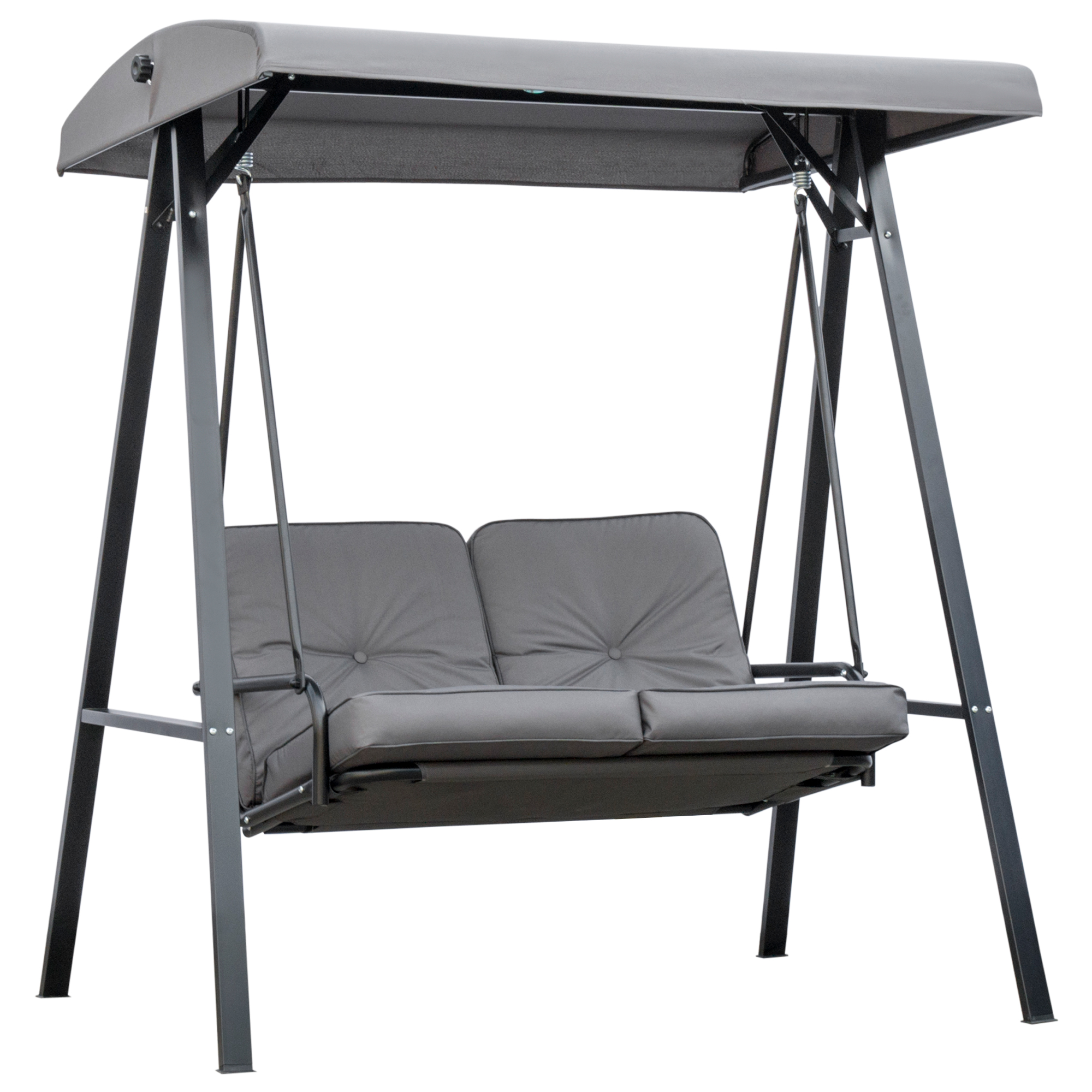 2 Seater Garden Swing Chair Outdoor Hammock Bench with Steel Frame Adjustable Tilting Canopy for Patio, Grey - Life Essentials