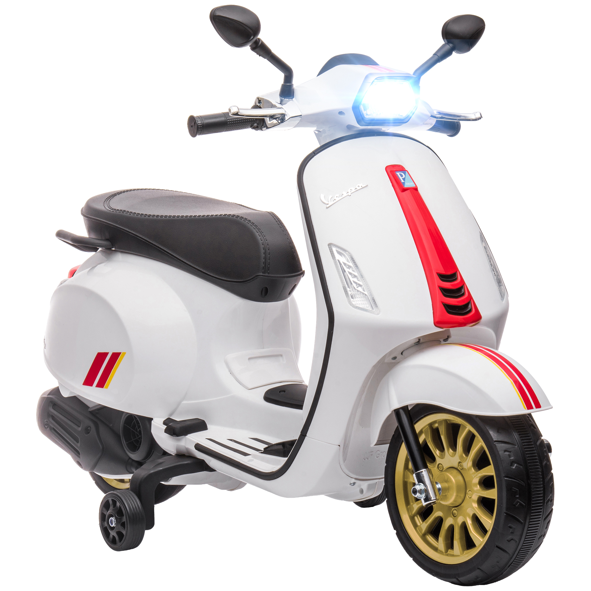 Kinsey 12V Vespa Kids Electric Motorbike with FM Radio - White - Life Essentials