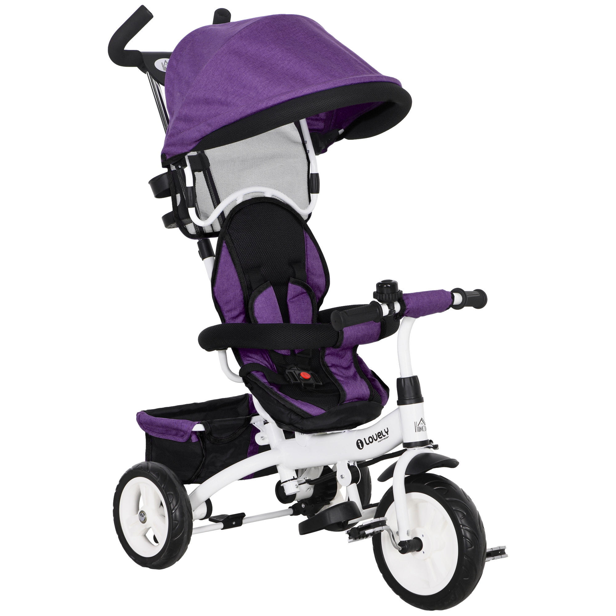 Scott 4 in 1 Kids Trike Push Bike with Push Handle and Canopy - Purple - Life Essentials