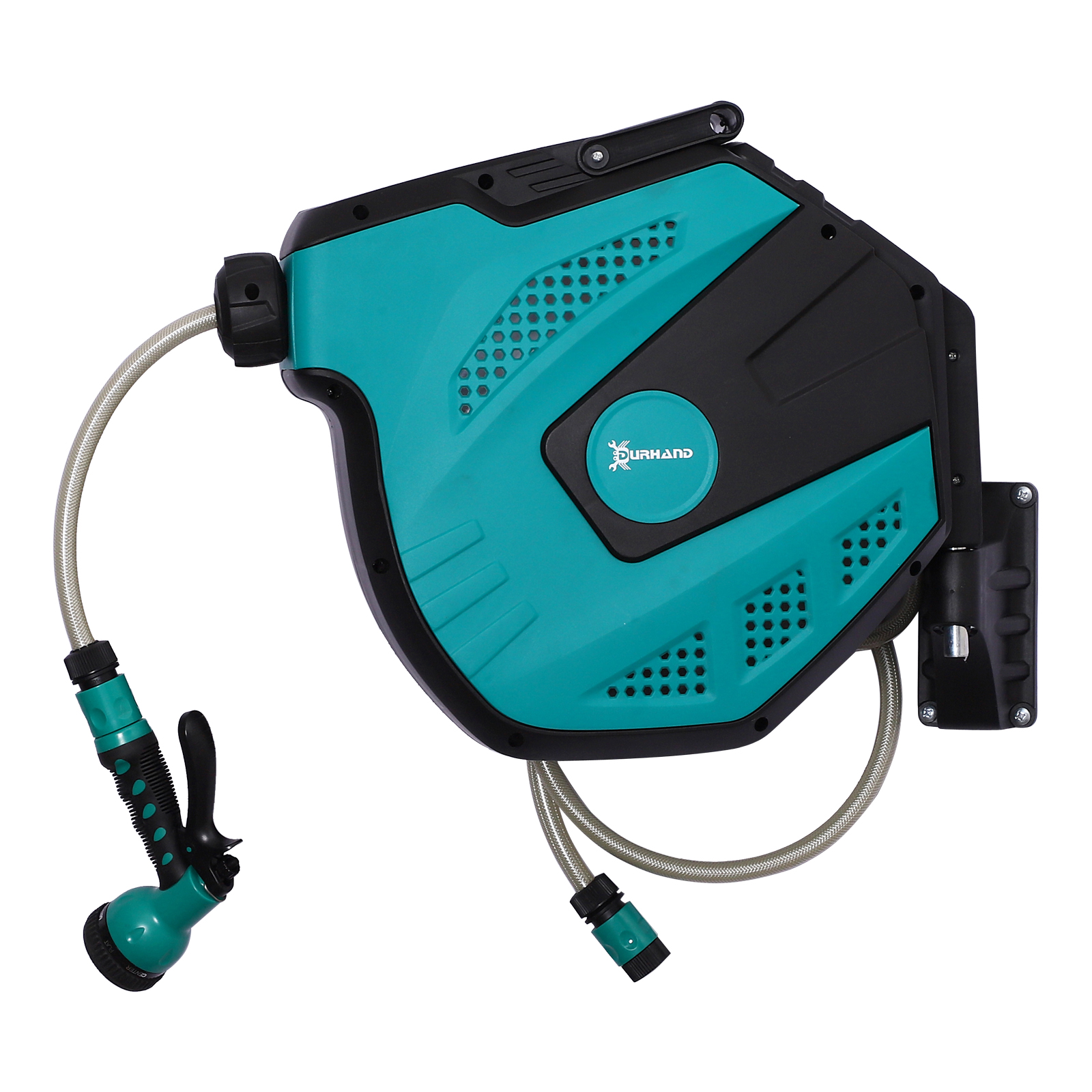 15m Garden Auto Hose Reel Wall Mounted Retractable 7 Patterns Spray Nozzle - Life Essentials