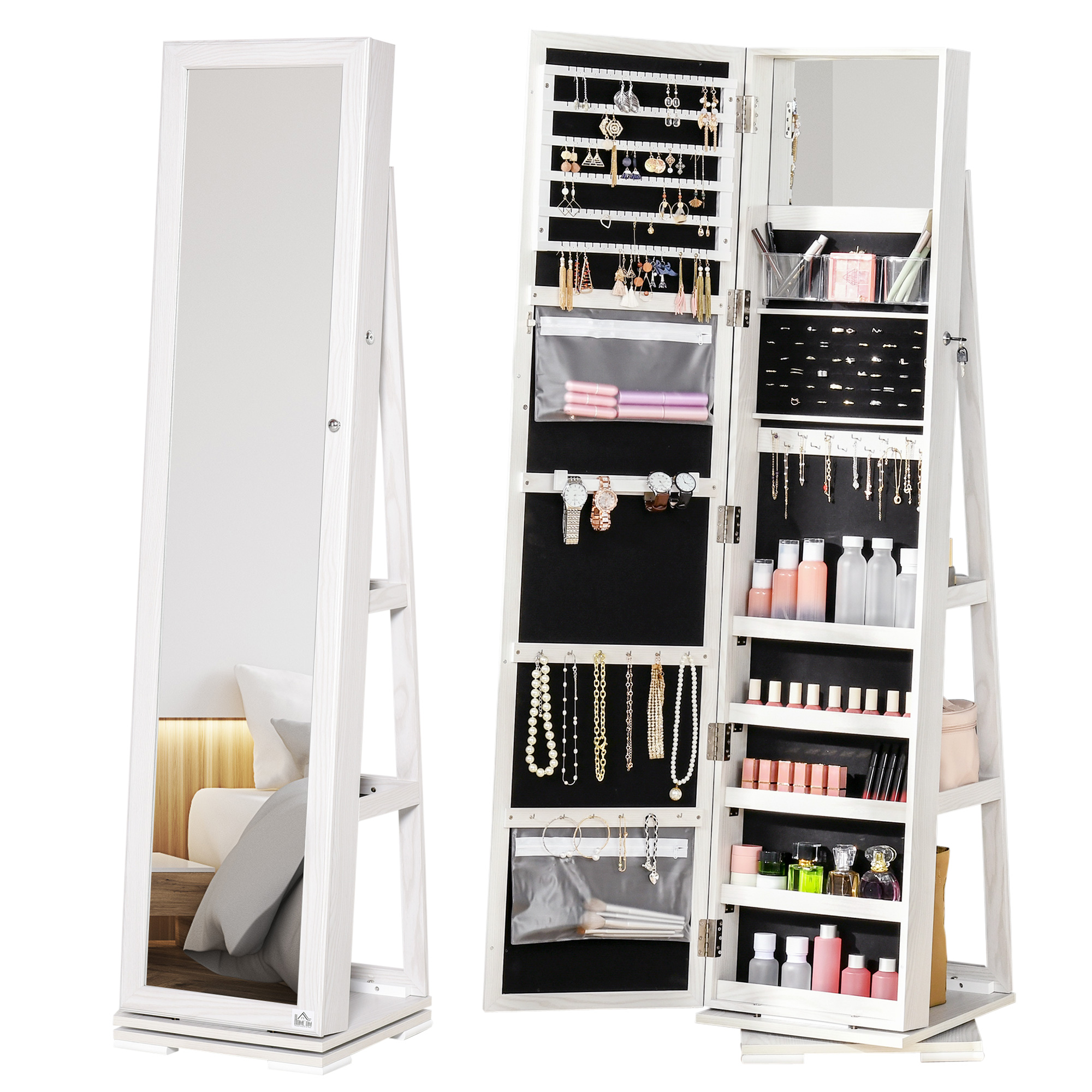 360° Swivel Lockable Jewellery Cabinet with Full-Length Mirror - Life Essentials