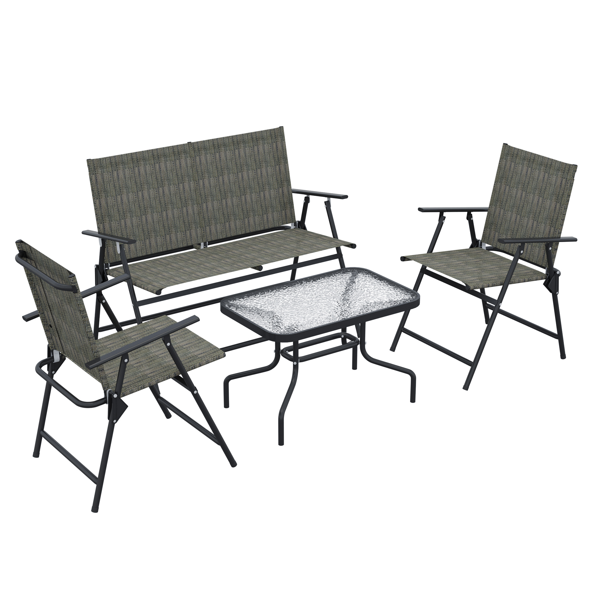 4-Piece Patio Furniture Set Foldable Armchairs Loveseat Glass Table - Life Essentials