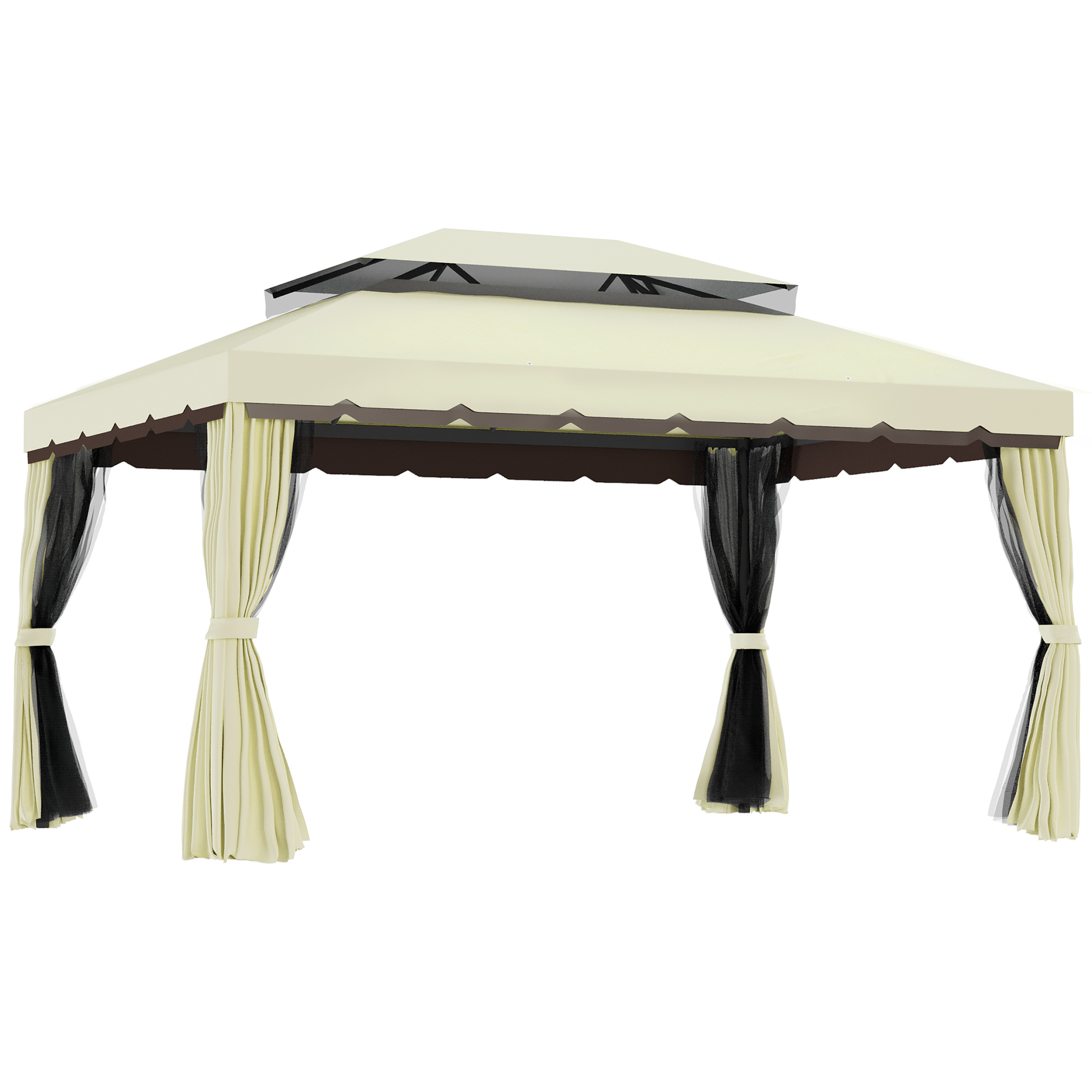 3 x 4 m Aluminium Metal Gazebo Marquee Canopy Pavilion Patio Garden Party Tent Shelter with Nets and Sidewalls - Cream White - Life Essentials