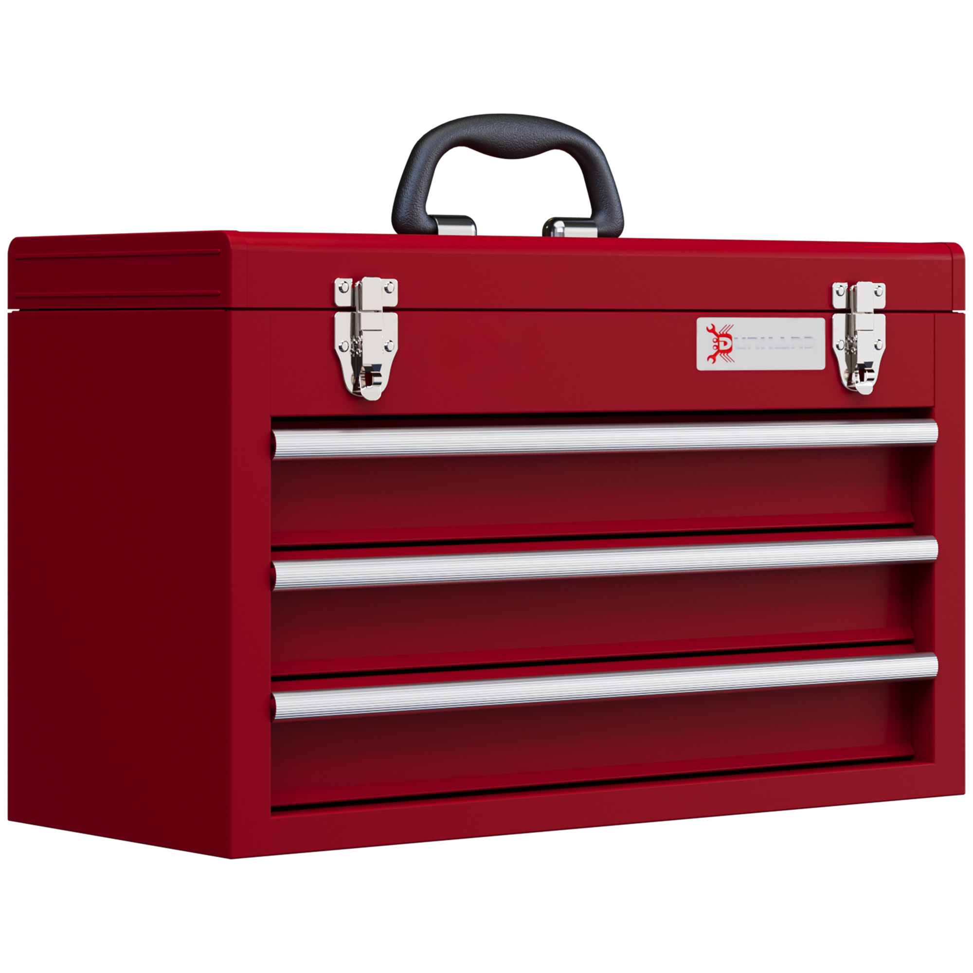 DURHAND Lockable Metal Tool Box, 3 Drawer Tool Chest with Latches, Handle, Ball Bearing Runners, Red - Life Essentials