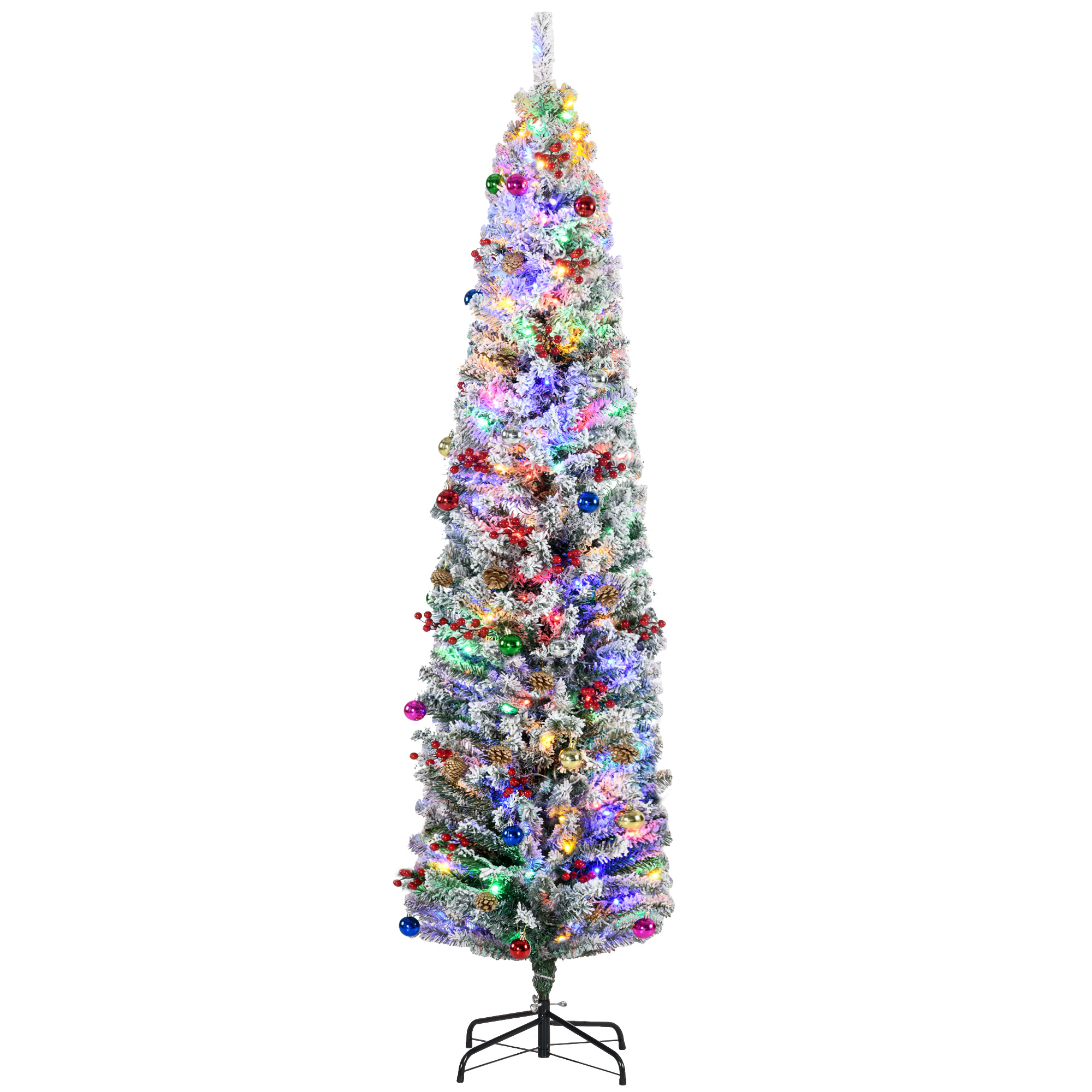 HERON 7' Artificial Prelit Christmas Trees Holiday DÃ cor with Colourful LED Lights, Flocked Tips, Berry, Pine Cone - Life Essentials