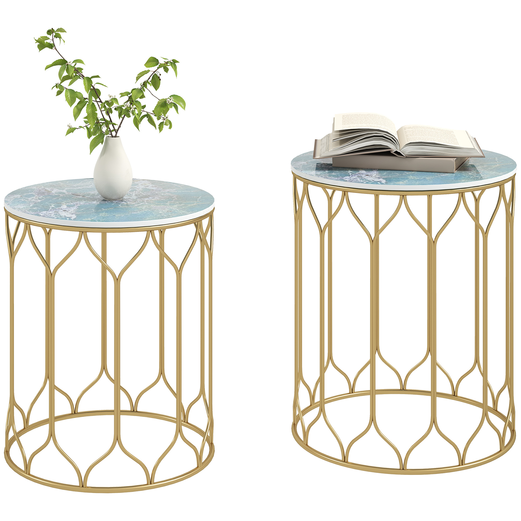 SUNVISTA Garden Side Table Set of 2, Nesting Tables with Ceramic Tile Top, Indoor Outdoor Small Garden Tables, Multicoloured - Life Essentials