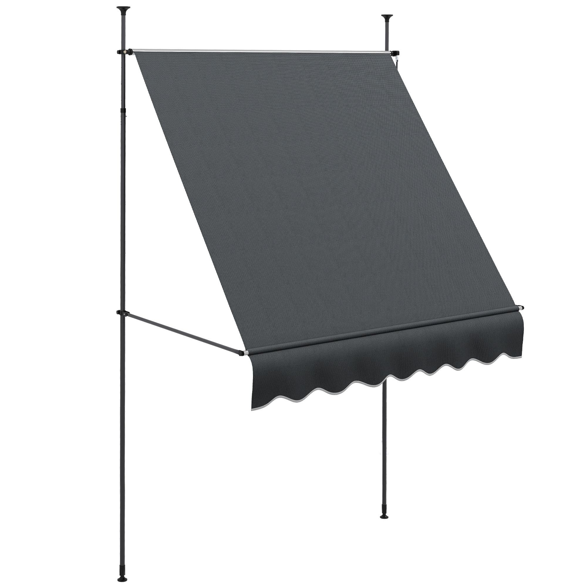2 x 1.2m Retractable Awning, Free Standing Patio Sun Shade Shelter, UV Resistant, for Window and Door, Dark Grey - Life Essentials