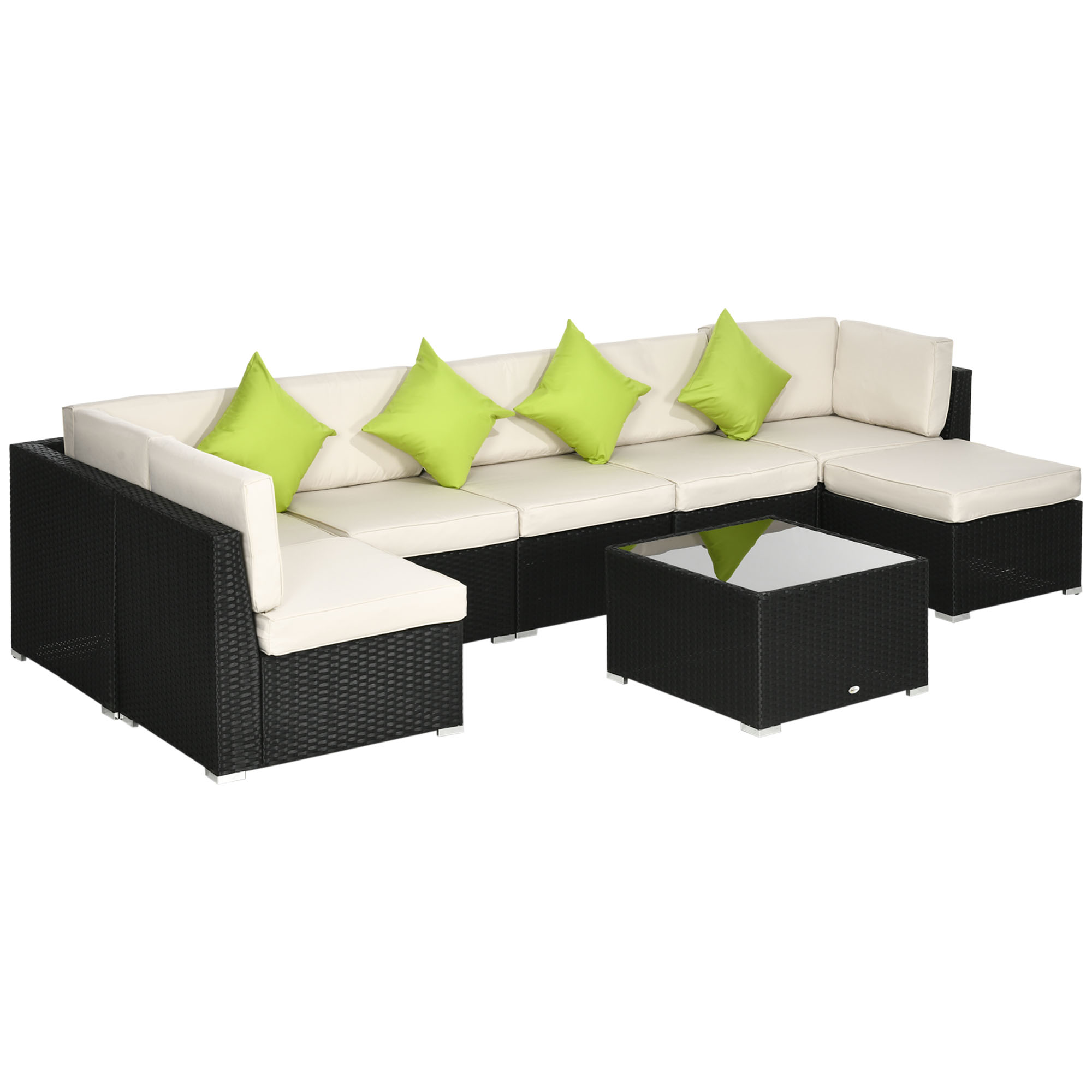 8 Pieces PE Rattan Corner Sofa Set, Outdoor Garden Furniture Set, Patio Wicker Sofa Seater w/ Cushion, Washable Cushion Cover, Black - Life Essentials