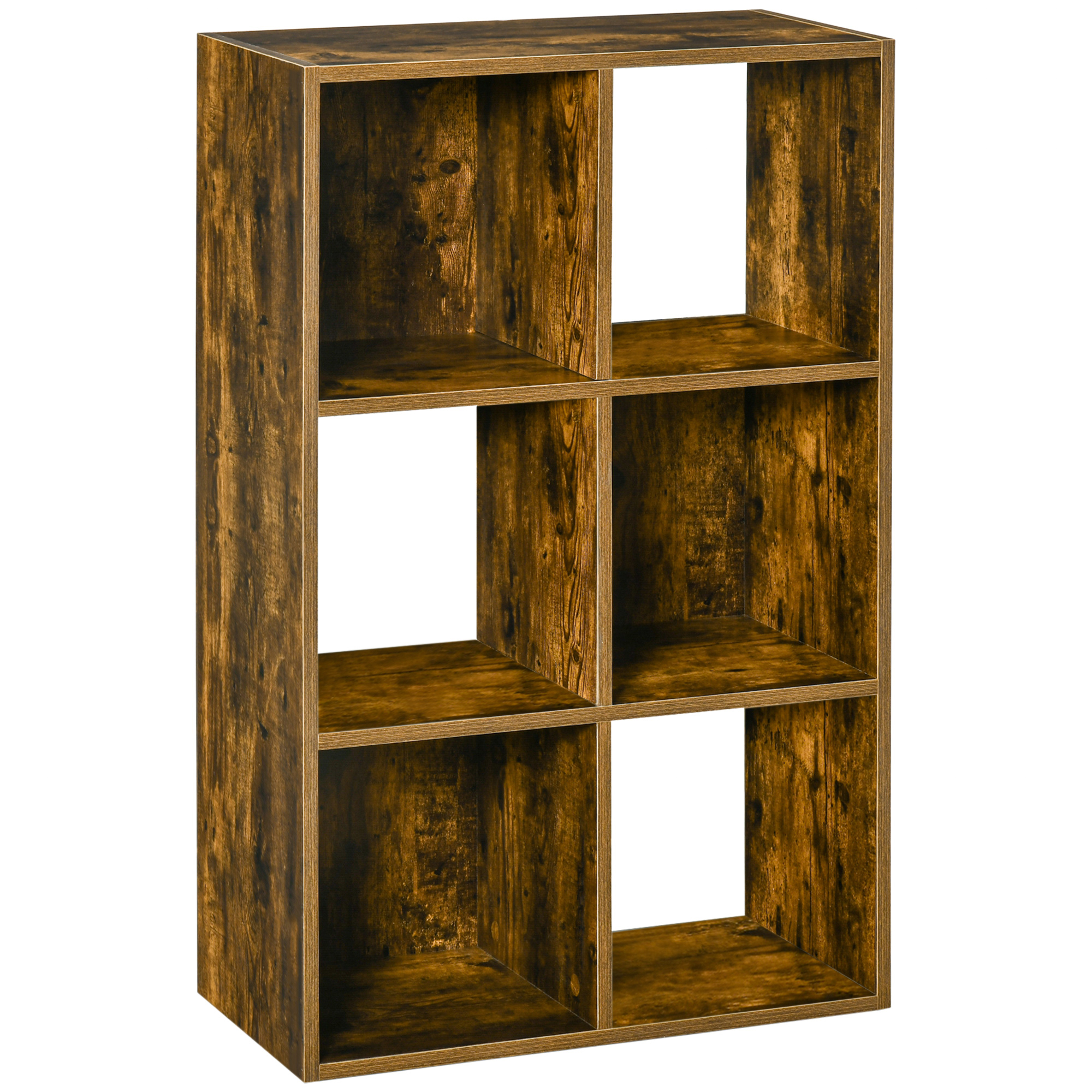 Industrial Style Storage Shelf, Bookcase, Bookshelf with 6 Compartments, Freestanding Shelving Unit for Living Room, Home Study, Rustic Brown - Life 