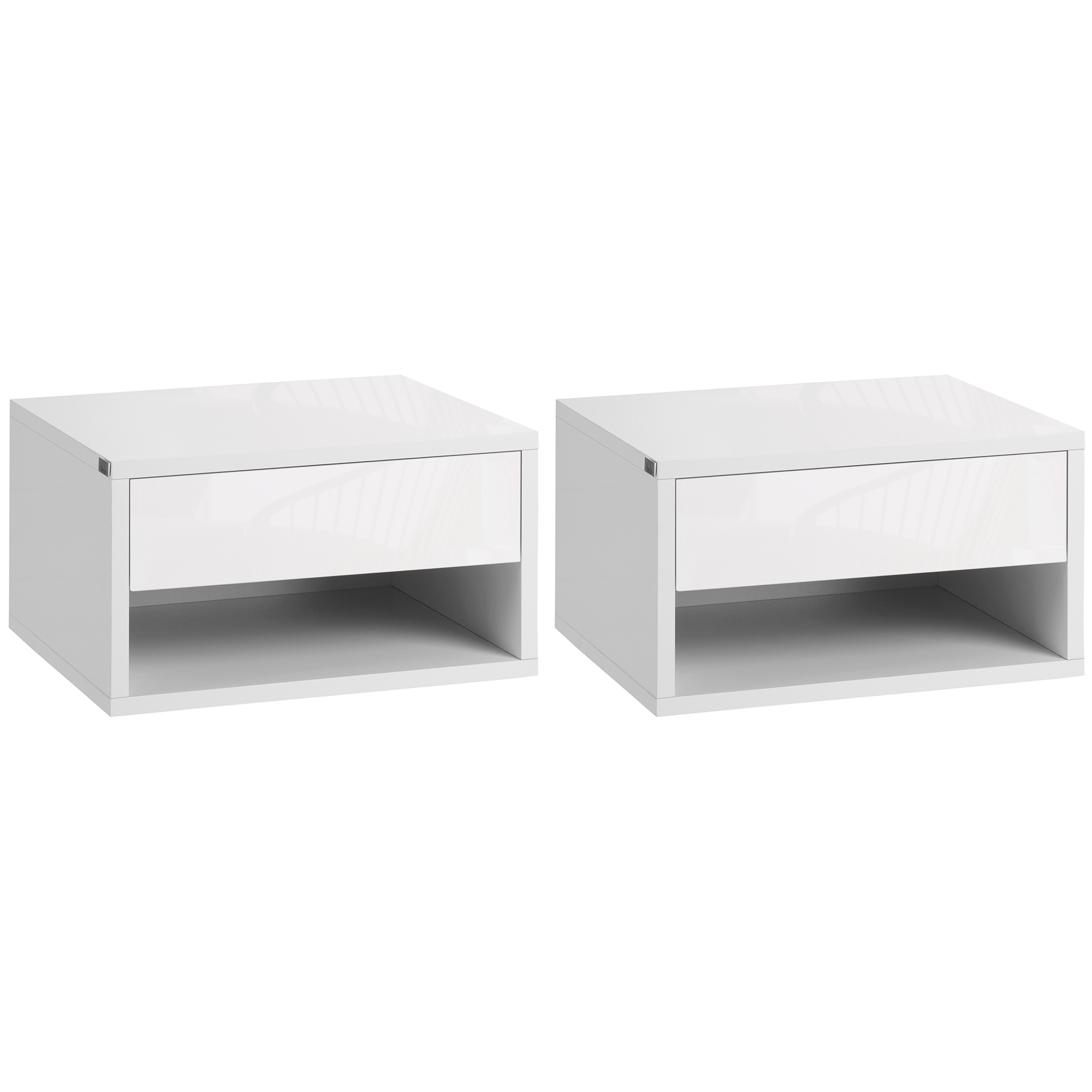 Bedside Table - WYNYARD 2 Piece Nightstand High Gloss White 37cm - Life Essentials