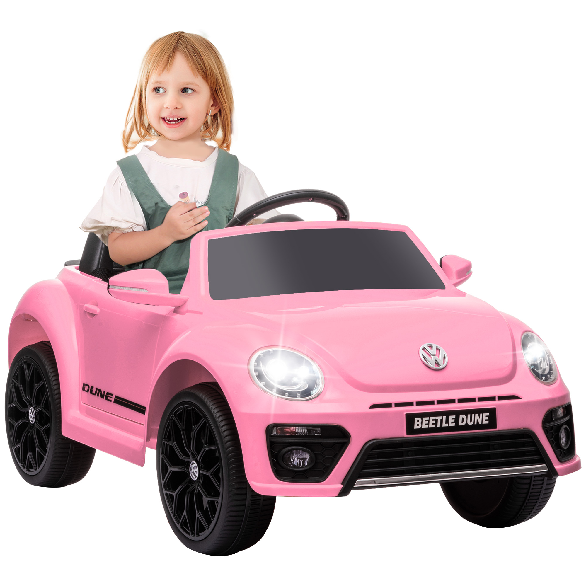 AIVAGO Volkswagen Beetle Licensed 12V Ride on Car w/ Remote Control, Suspension Wheels, Soft Start, Lights, Music, Pink - Life Essentials