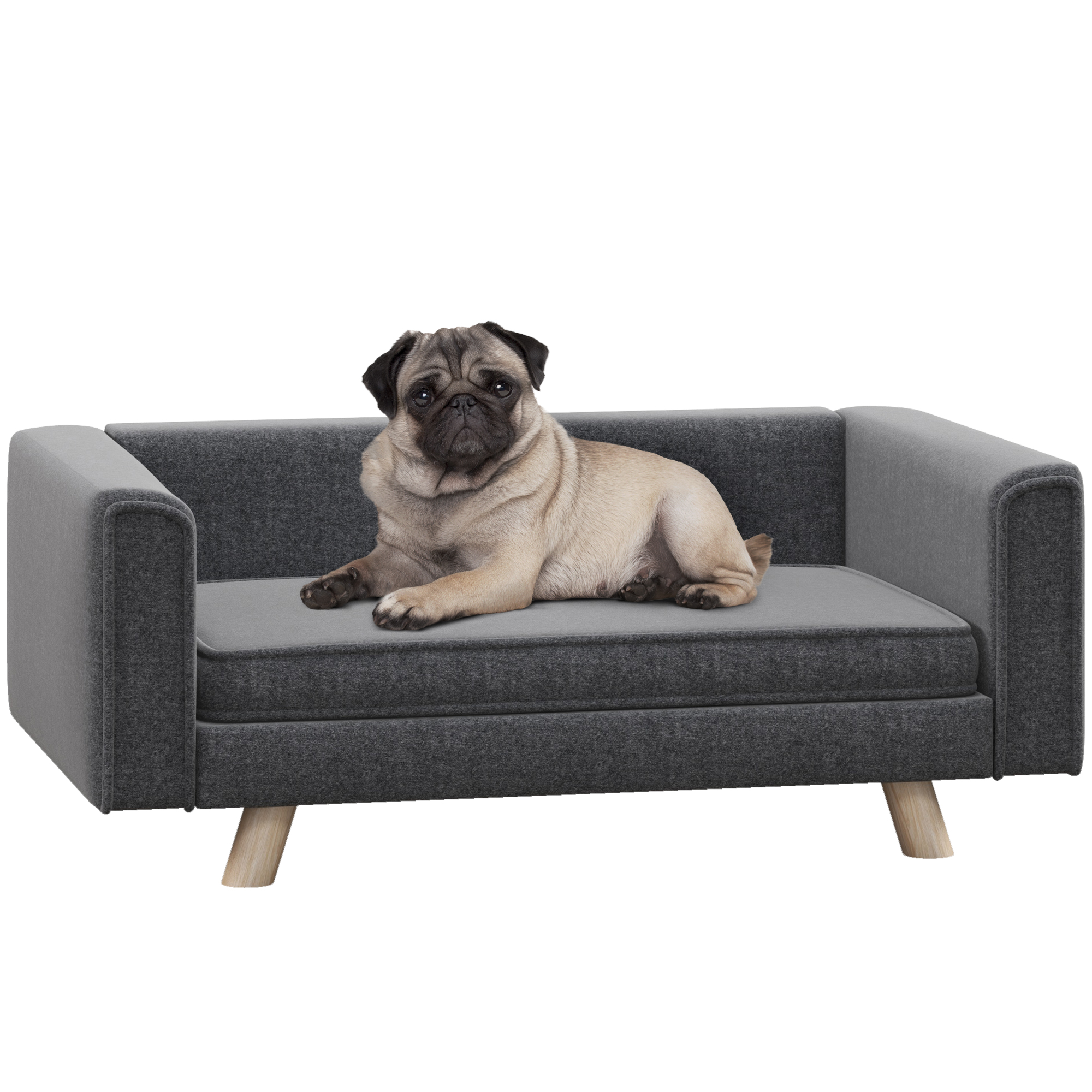 Dog Sofa Bed, Elevated Dog Couch for Medium and Small Dogs, with Soft Cushion, Removable and Washable Cover, Grey - Life Essentials