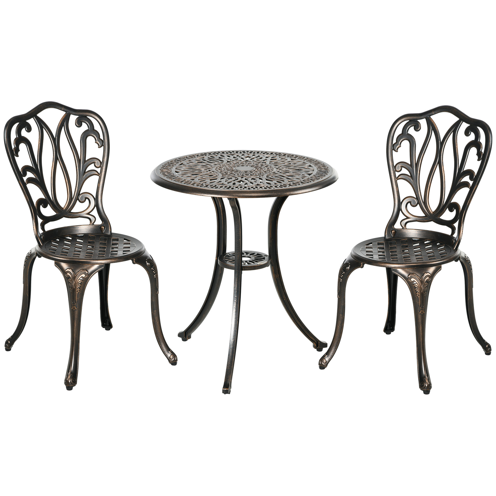 3 Piece Garden Bistro Set Aluminium Outdoor Furniture Set for 2 Patio Chairs and Table with Umbrella Hole Bronze Tone - Life Essentials
