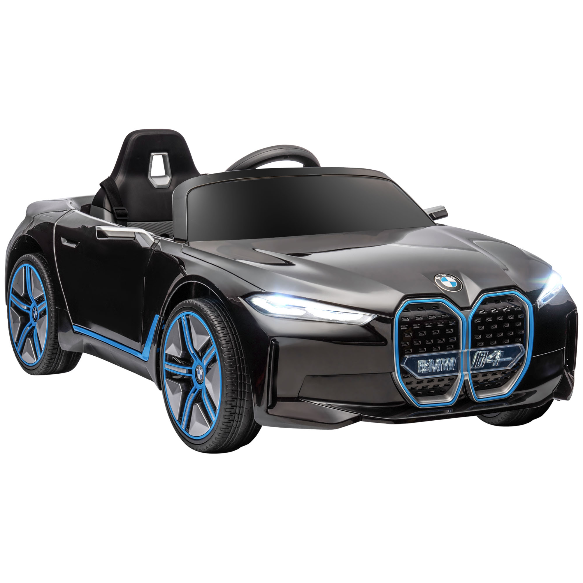 BMW i4 Licensed 12V Kids Electric Ride on Car w/ Remote Control, Powered Electric Car w/ Portable Battery, Music, Horn, Headlights - Life Essentials
