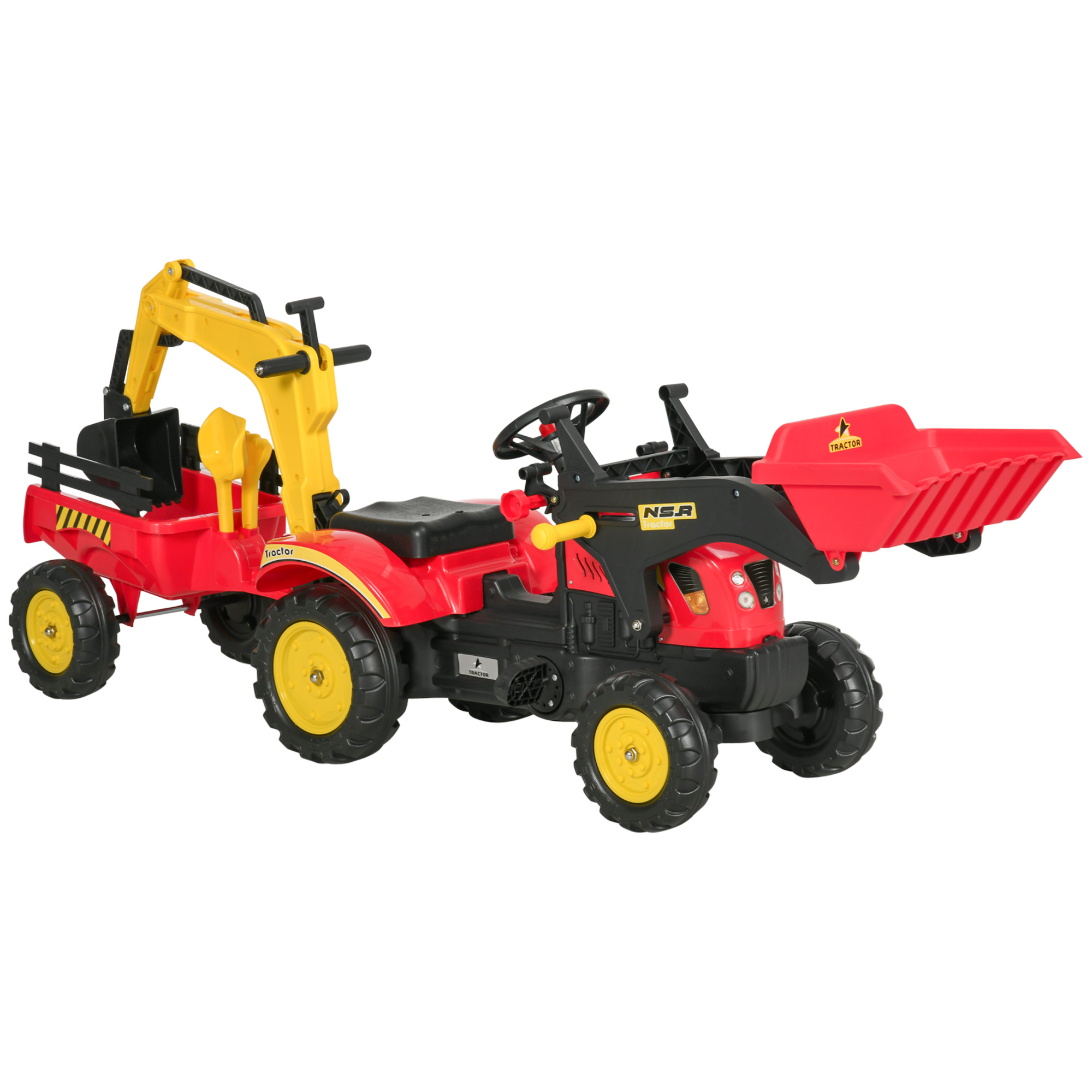 Kids Controllable Excavator Plastic Ride On Pedal Truck Red/Yellow - Life Essentials
