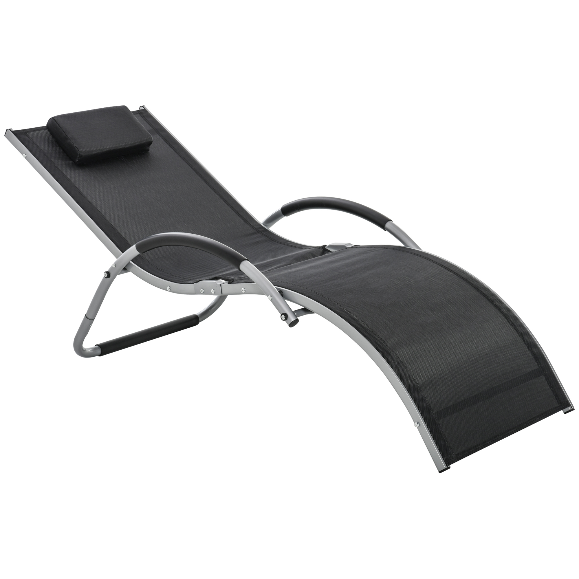 Ergonomic Lounger Chair Portable Armchair with Removable Headrest Pillow for Garden Patio Outside All Aluminium Frame Black - Life Essentials