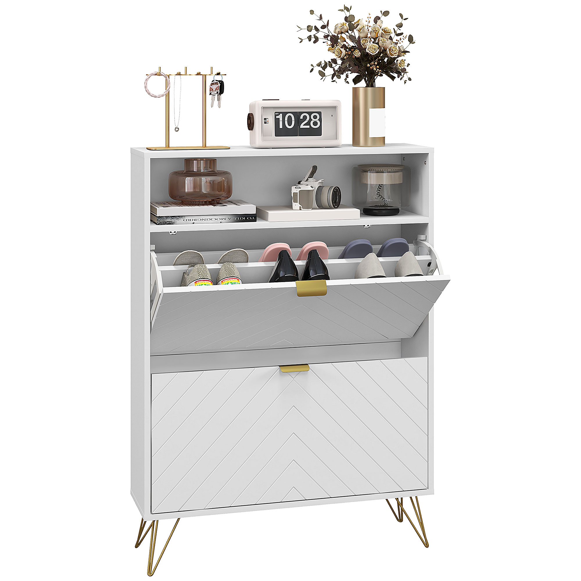 Scott Modern Shoe Storage Cabinet with 2 Flip Drawers - White - Life Essentials