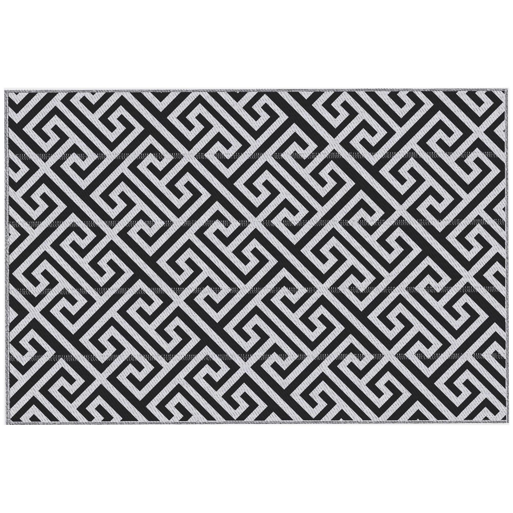 182 x 274 cm(6x9ft) Outdoor Rug Reversible Mat Plastic Straw Rug Portable RV Camping Mat for Garden Deck Picnic Indoor, Black & White - Life 
