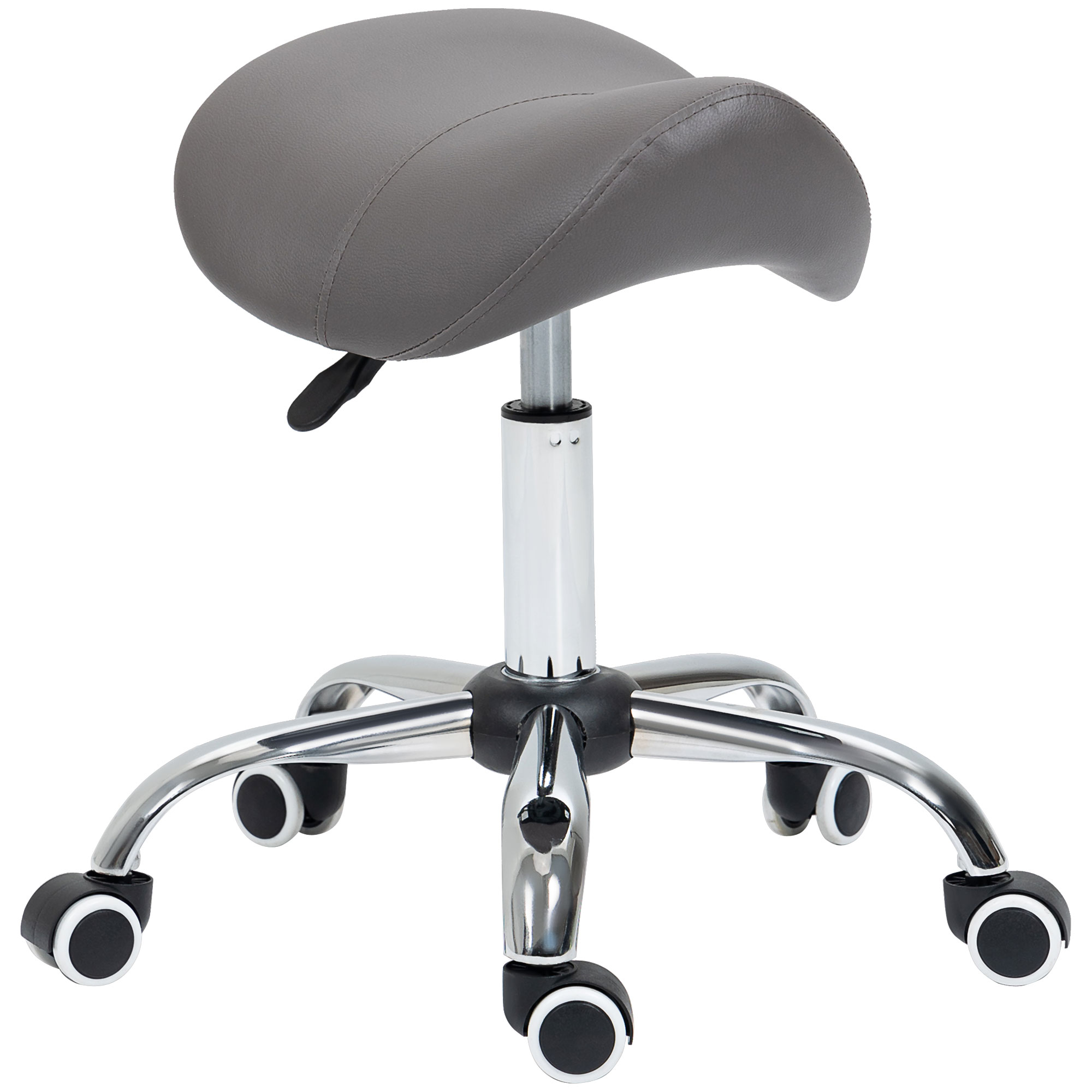 Cosmetic Stool 360° Rotate Height Adjustable Salon Massage Spa Chair Hydraulic Rolling Faux Leather Saddle Stool, Grey - Life Essentials