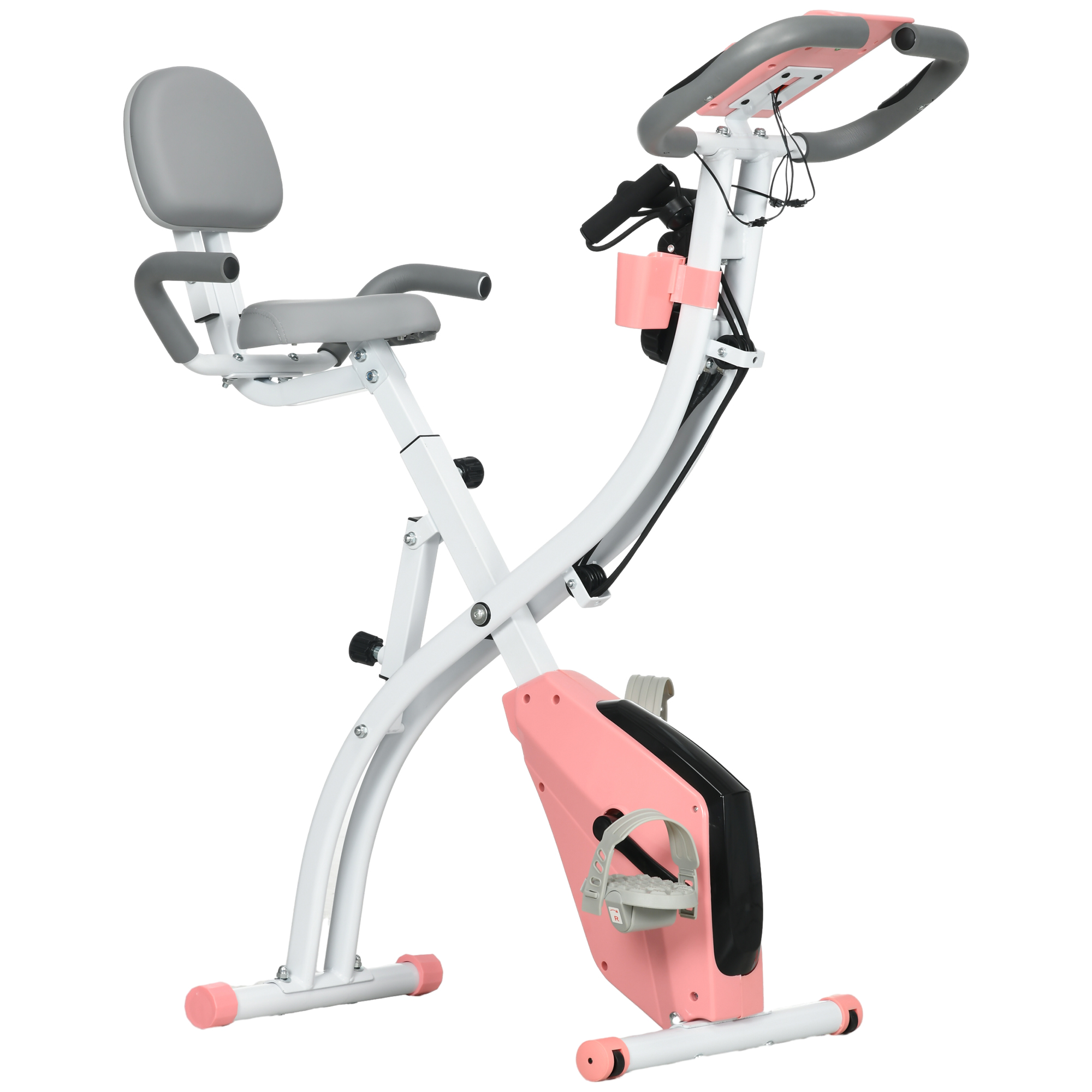 2-in-1 Upright Exercise Bike Stationary Foldable Magnetic Recumbent Cycling with Arm Resistance Bands Pink - Life Essentials