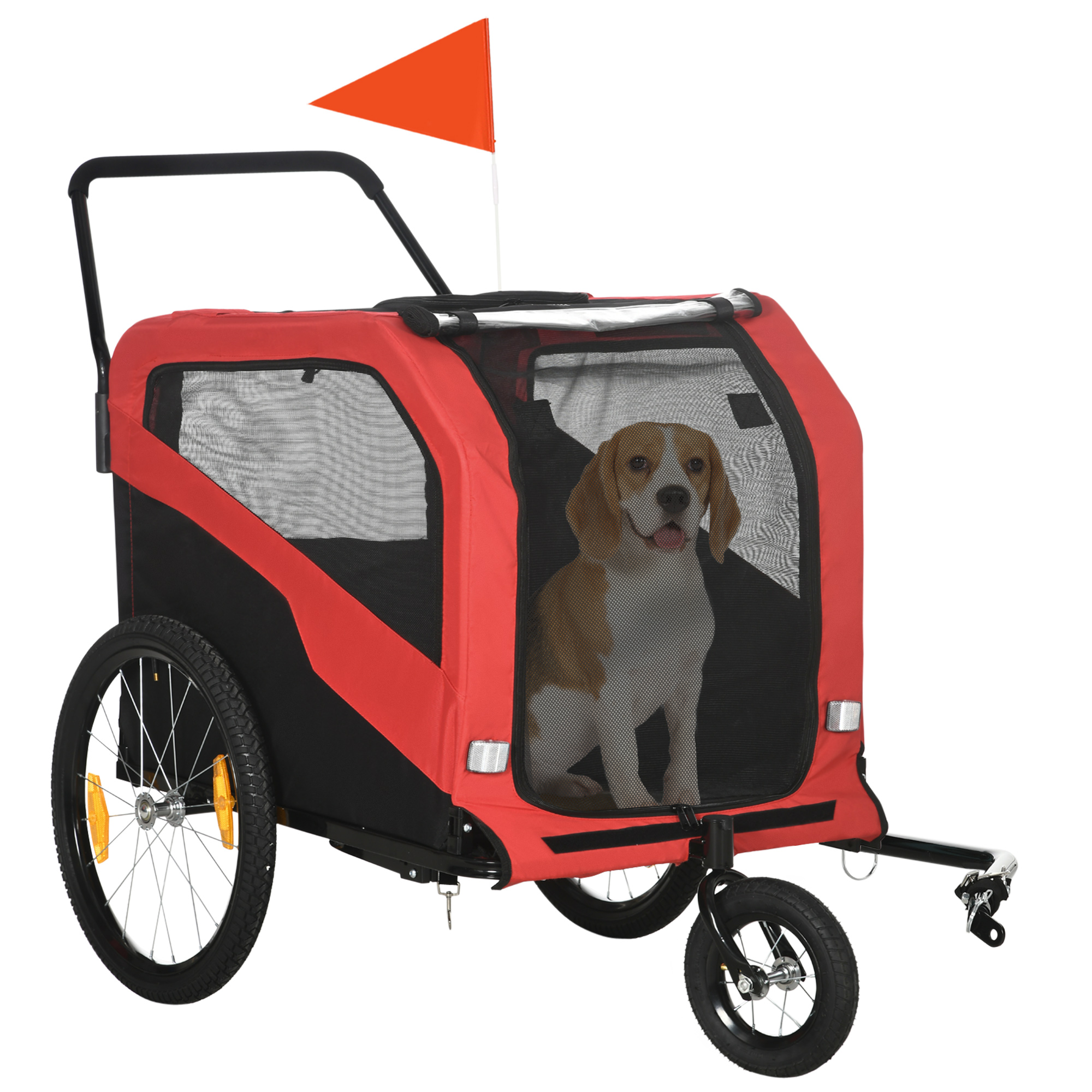 2 in 1 Dog Bike Trailer Pet Stroller for Large Dogs with Hitch, Quick-release 20" Wheels, Pet Bicycle Cart Trolley Carrier for Travel, Red - Life 