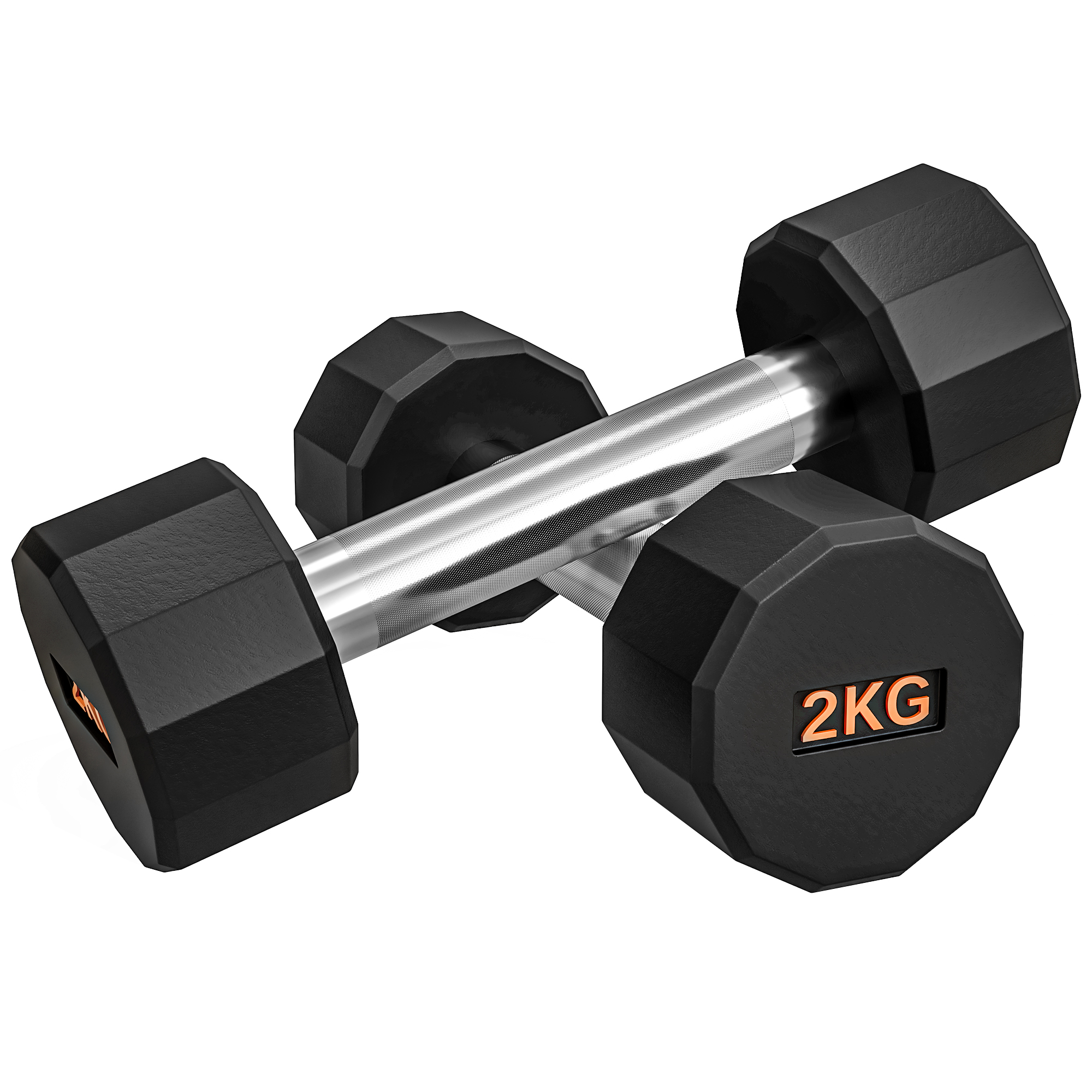 McAlpin 2 x 2kg Dumbbells Set with 12-Sided Shape and Non-Slip Grip - Black and Orange - Life Essentials