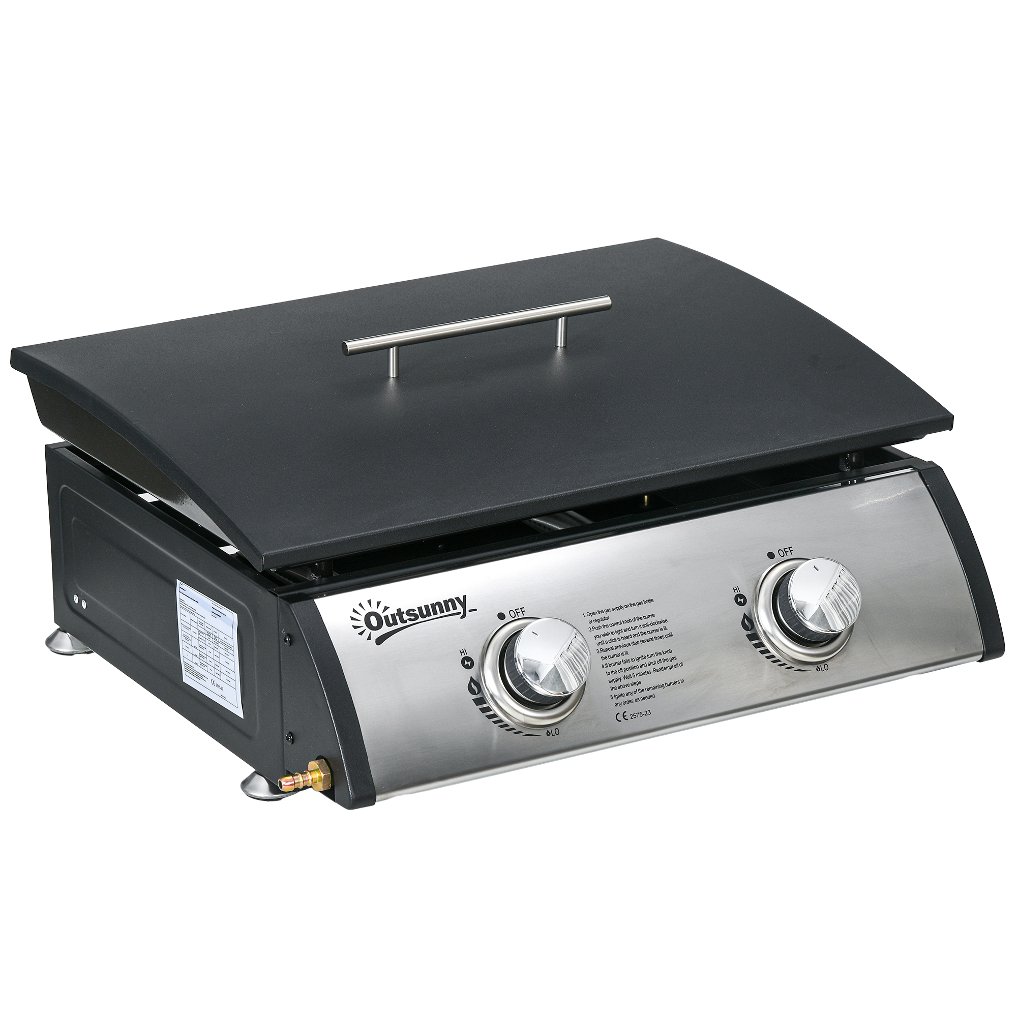 Portable Tabletop Gas Plancha Grill w/ 2 Stainless Steel Burner, 10kW, Non-Stick Griddle for BBQ Camping Picnic Party - Life Essentials