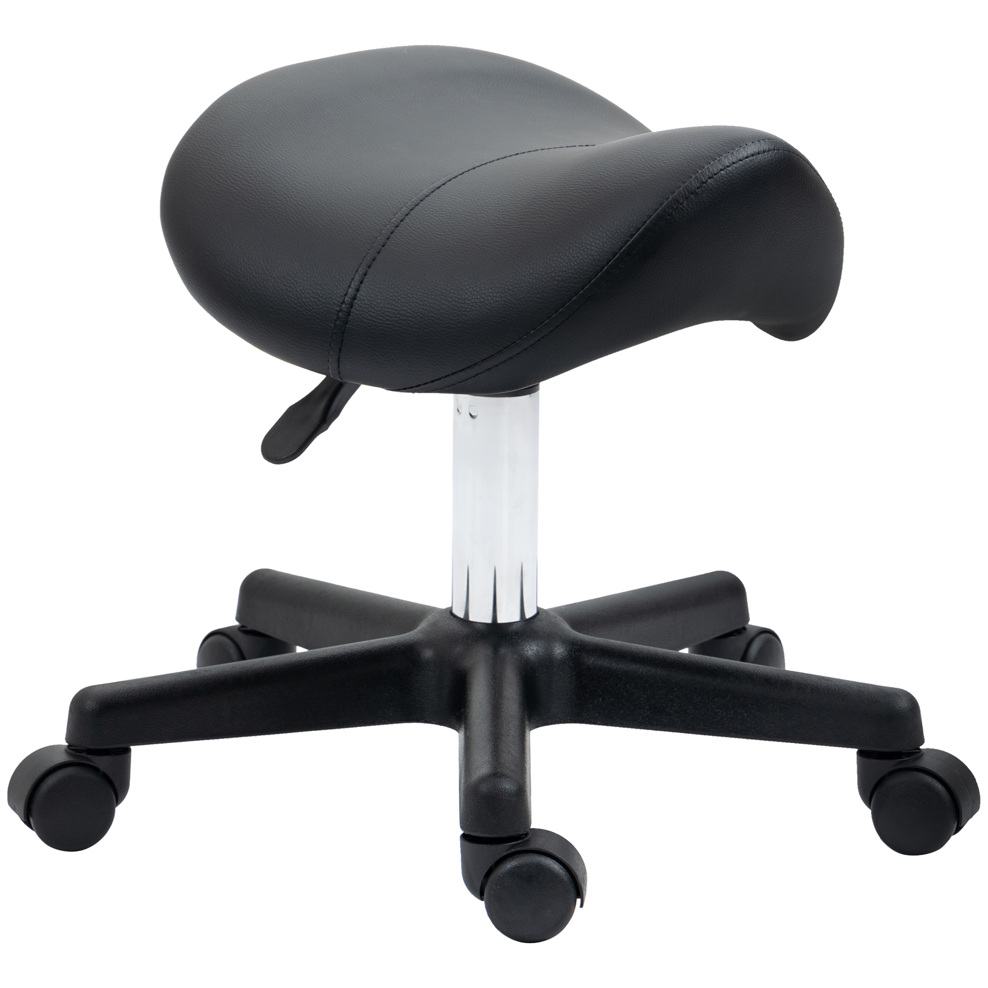 Saddle Stool, PU Leather Adjustable Rolling Salon Chair with Steel Frame for Massage, Spa, Beauty and Tattoo, Black - Life Essentials