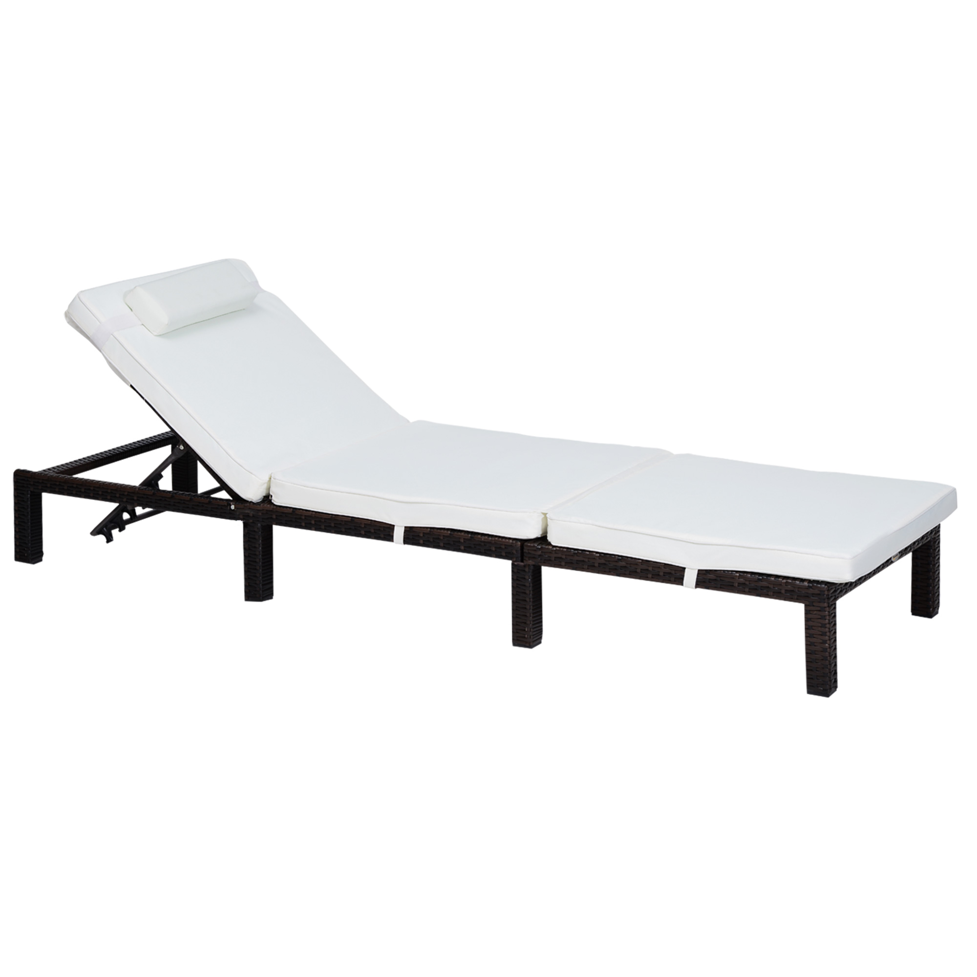 Garden Outdoor Rattan Furniture Patio Sun Lounger Recliner Reclining Chair Bed Fire Resistant Sponge, Cream White - Life Essentials