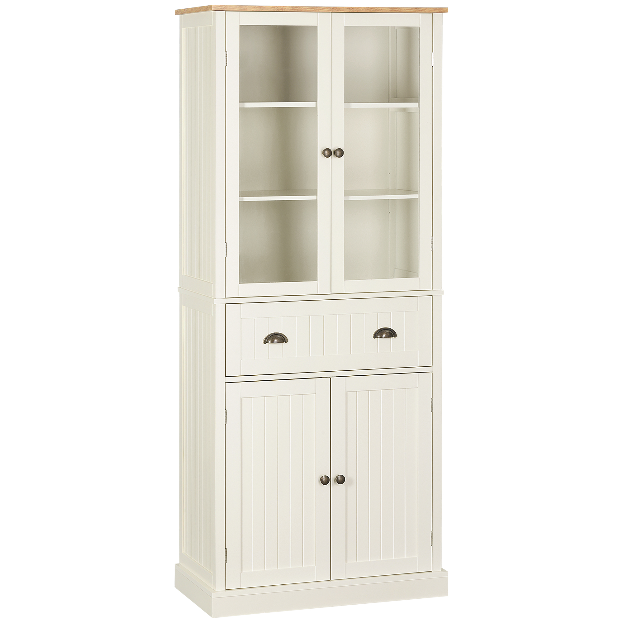 Freestanding Kitchen Cupboard, 5-tier Storage Cabinet with Adjustable Shelves and Drawer for Living Room, Dining Room, Cream White - Life Essentials