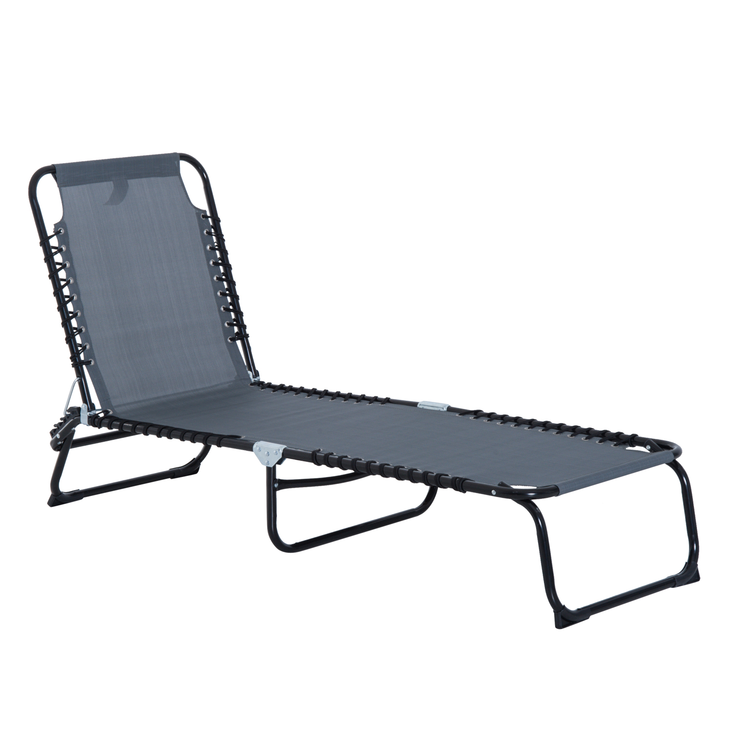 Folding Sun Lounger Beach Chaise Chair Garden Reclining Cot Camping Hiking Recliner with 4 Position Adjustable Back - Grey - Life Essentials