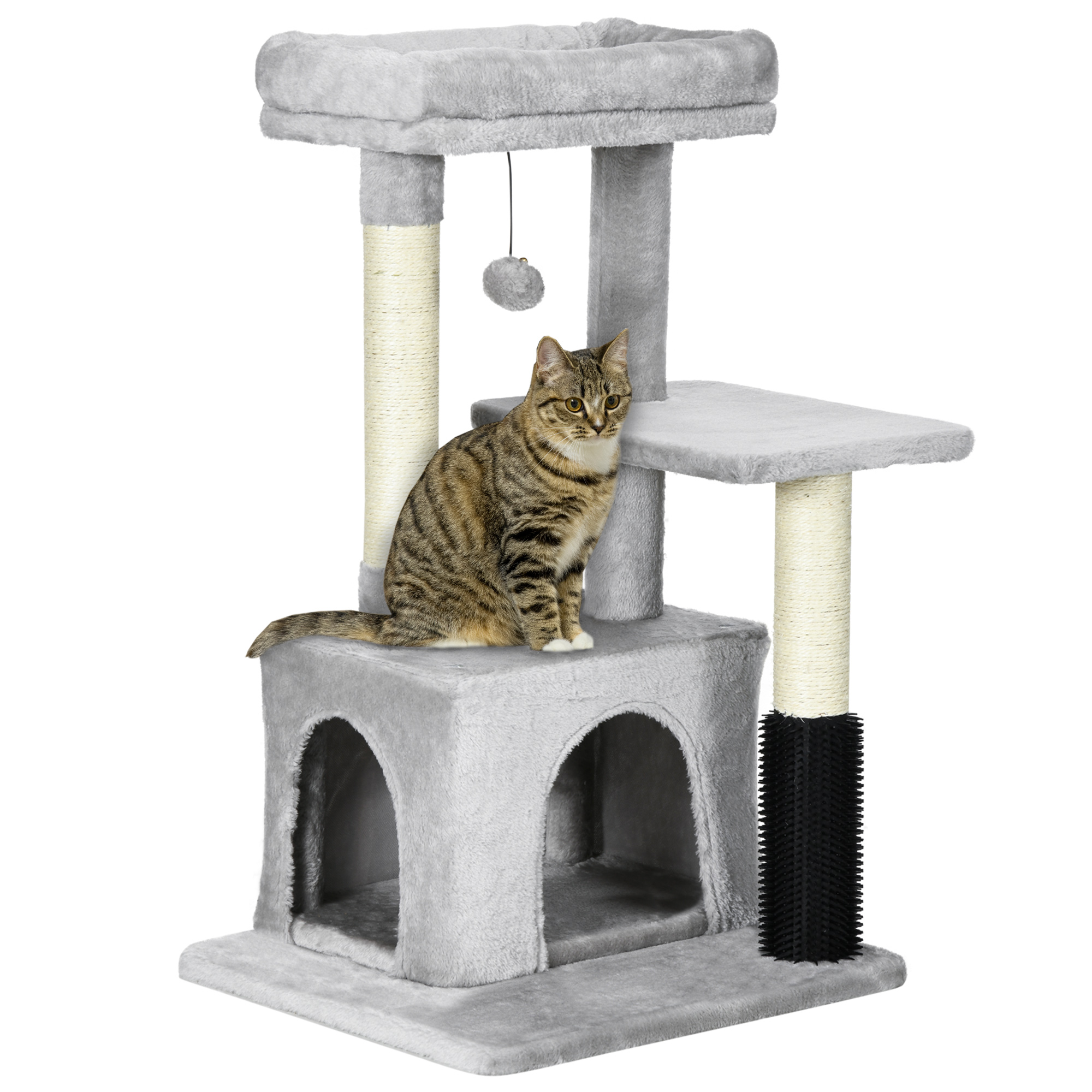 Cat Tree Tower Climbing Activity Center Kitten Furniture with Sisal Post Scratching Massage Toy 48 x 48 x 80cm Light Grey - Life Essentials