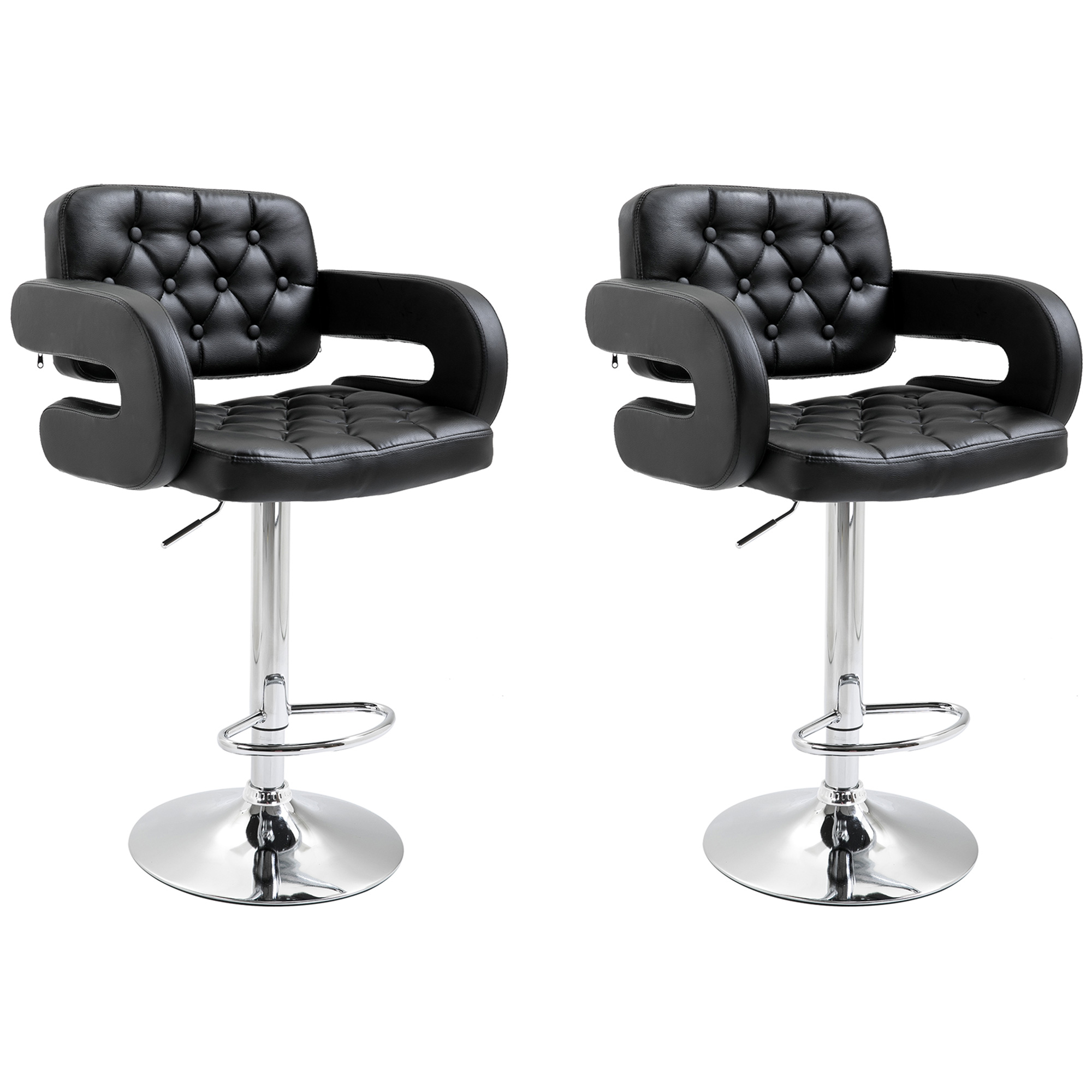 Set of 2 PU Leather Upholstered Swivel Bar Stool Height Adjustable - Life Essentials