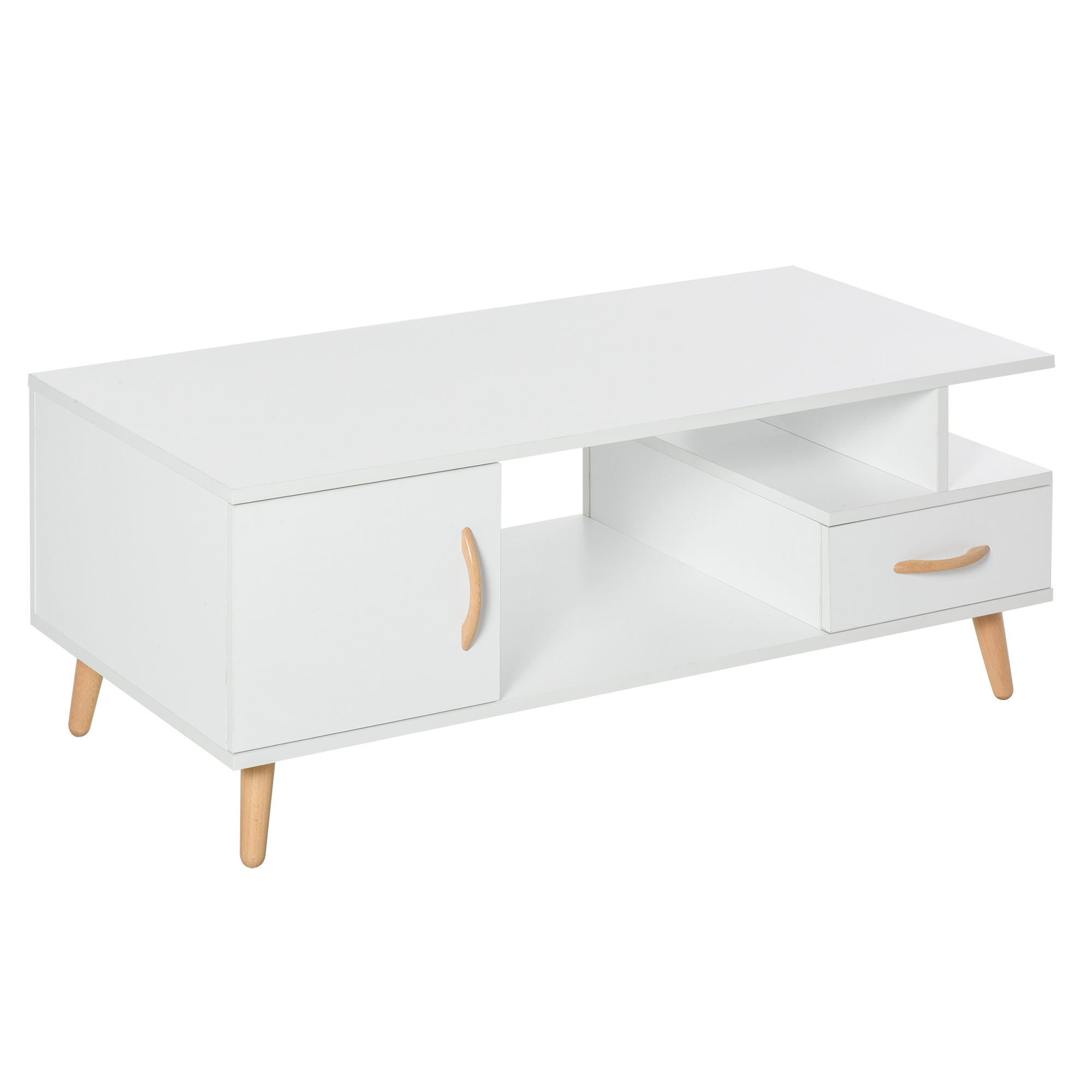 Modern Minimalism Coffee Table with Storage, Sofa Side Table with Shelf & Drawer for Living Room Reception Room, White - Life Essentials