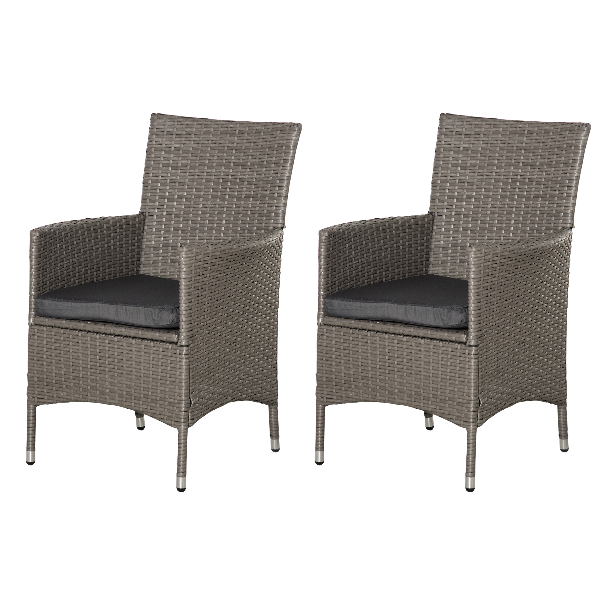 2 Seater Outdoor Rattan Armchair Dining Chair Garden Patio Furniture w/ Armrests Cushions Grey - Life Essentials