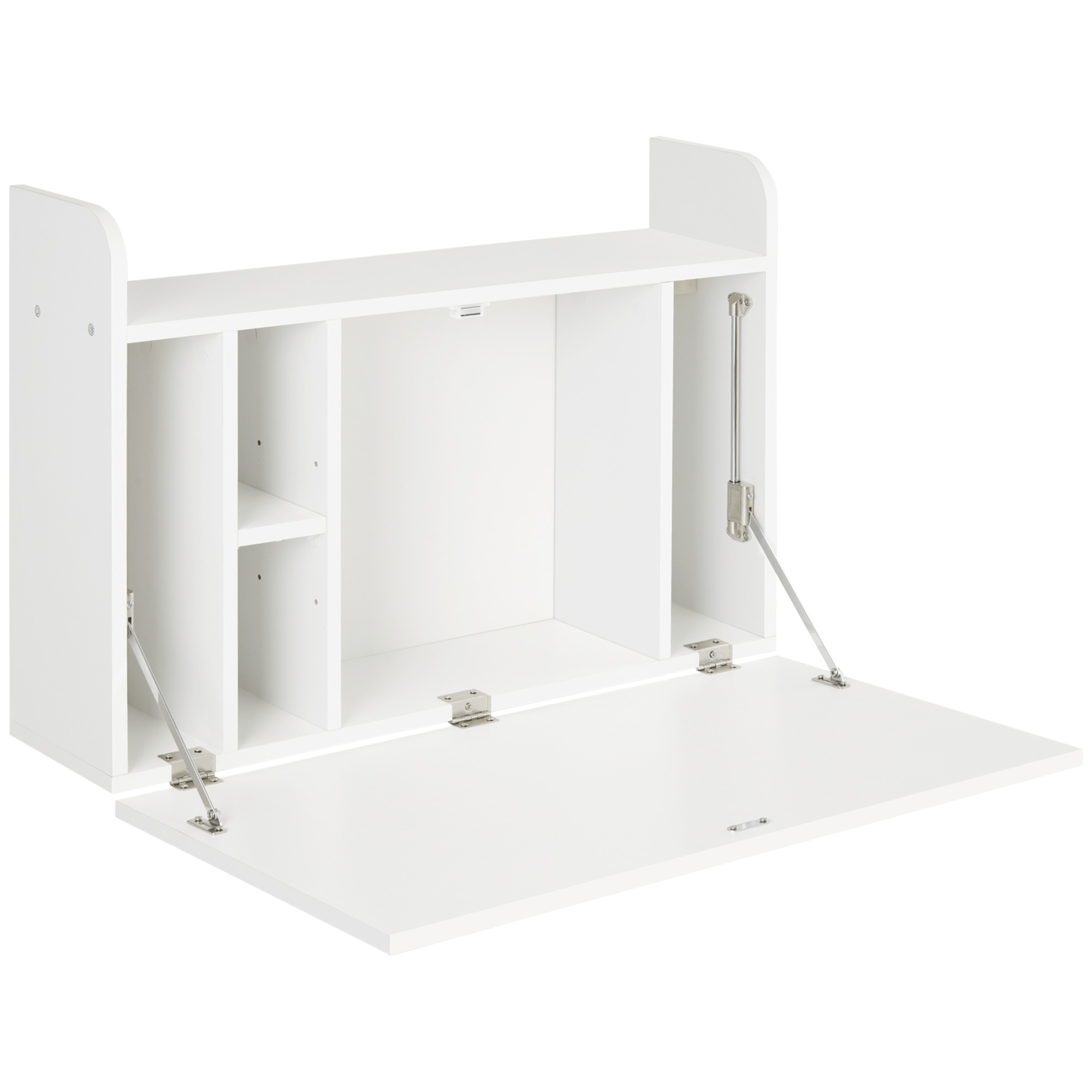 Wall Mounted Table, Drop Leaf Floating Laptop Desk with Space Saving Storage Compartments for Home, Office and Study, White - Life Essentials