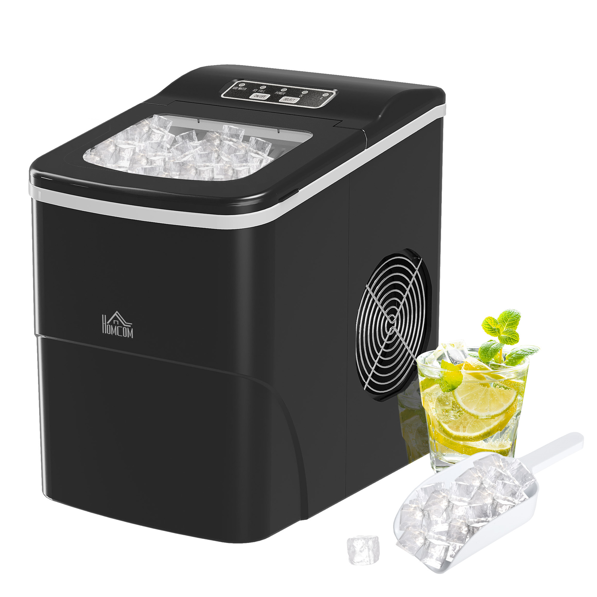 Portable Ice Maker Countertop Bullet Ice Cube Machine Scoop and Basket - Black - Life Essentials