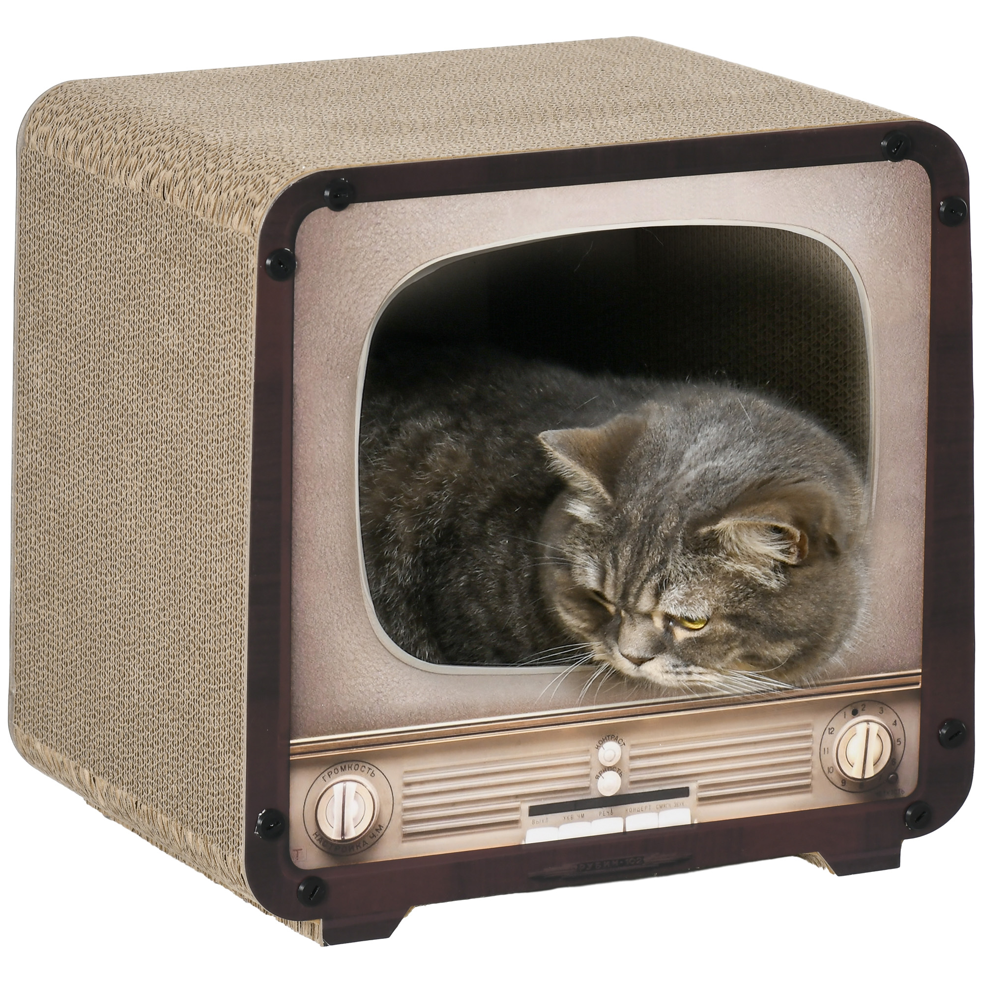Shelley 2 in 1 TV Shape Cat Scratching Board with Catnip - Brown - Life Essentials