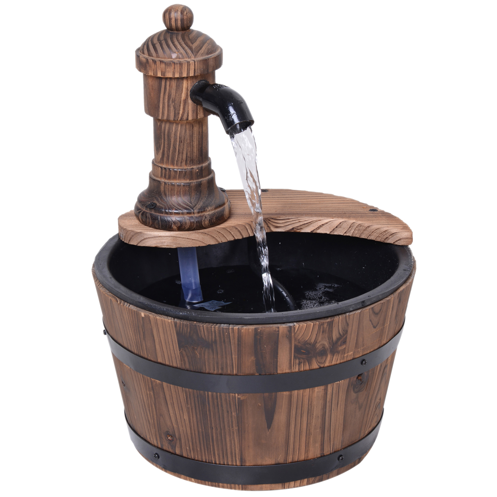 Barrel Water Pump Fountain Rustic Wood Electric Water Feature Garden - Life Essentials