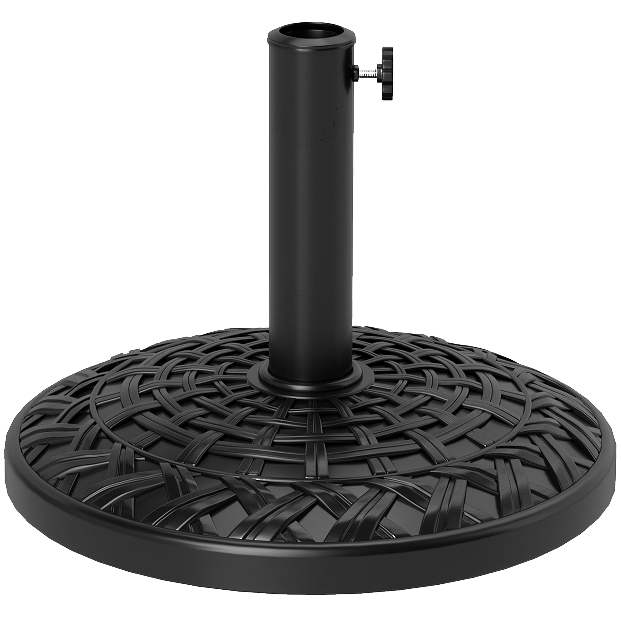 SUNVISTA 12kg Garden Parasol Base, Round Resin Garden Umbrella Base, Heavy Duty Parasol Stand for 38mm or 48mm Outdoor Umbrella Poles, Black - Life 