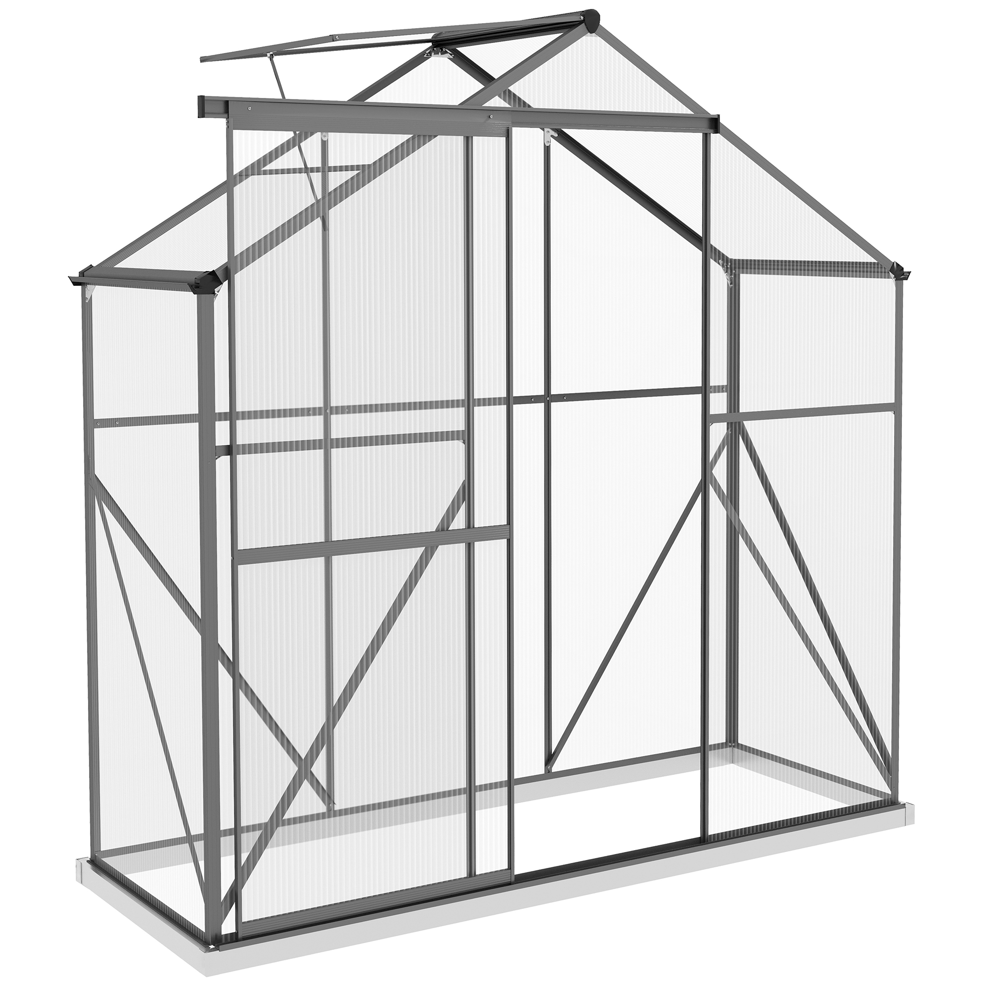 6 x 2.5ft Polycarbonate Greenhouse Walk-In Green House with Rain Gutter, Sliding Door, Window, Foundation, Dark Grey - Life Essentials