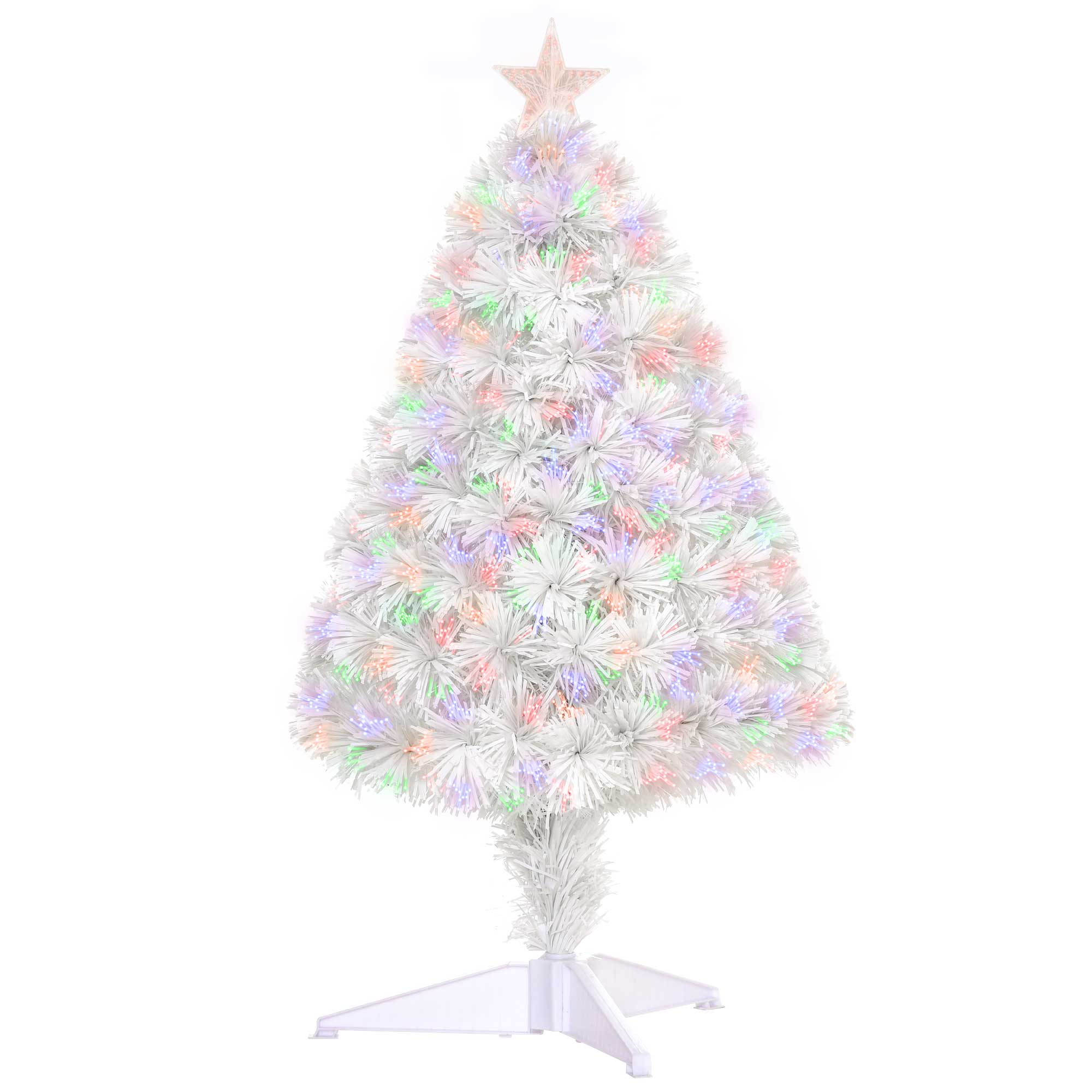 Debbie 2.5FT Prelit Artificial Tabletop Christmas Tree with Fibre Optics Holiday Home Xmas Decoration for Table and Desk White - Life Essentials